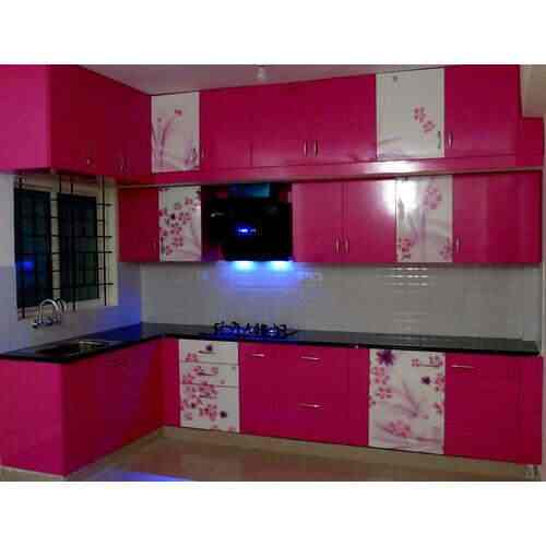 L Shape Pvc Laminated Modular Kitchen Get Best Price from