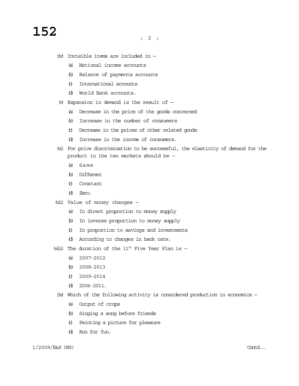 Download Economics and Statistics Question Paper by CS PDF Online