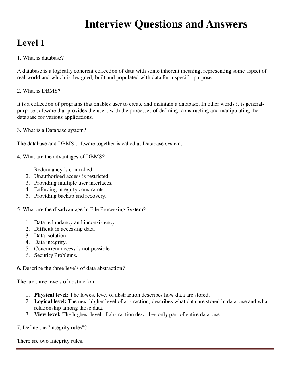 Download Database Interview Question Papers With Solution 2022 PDF Online