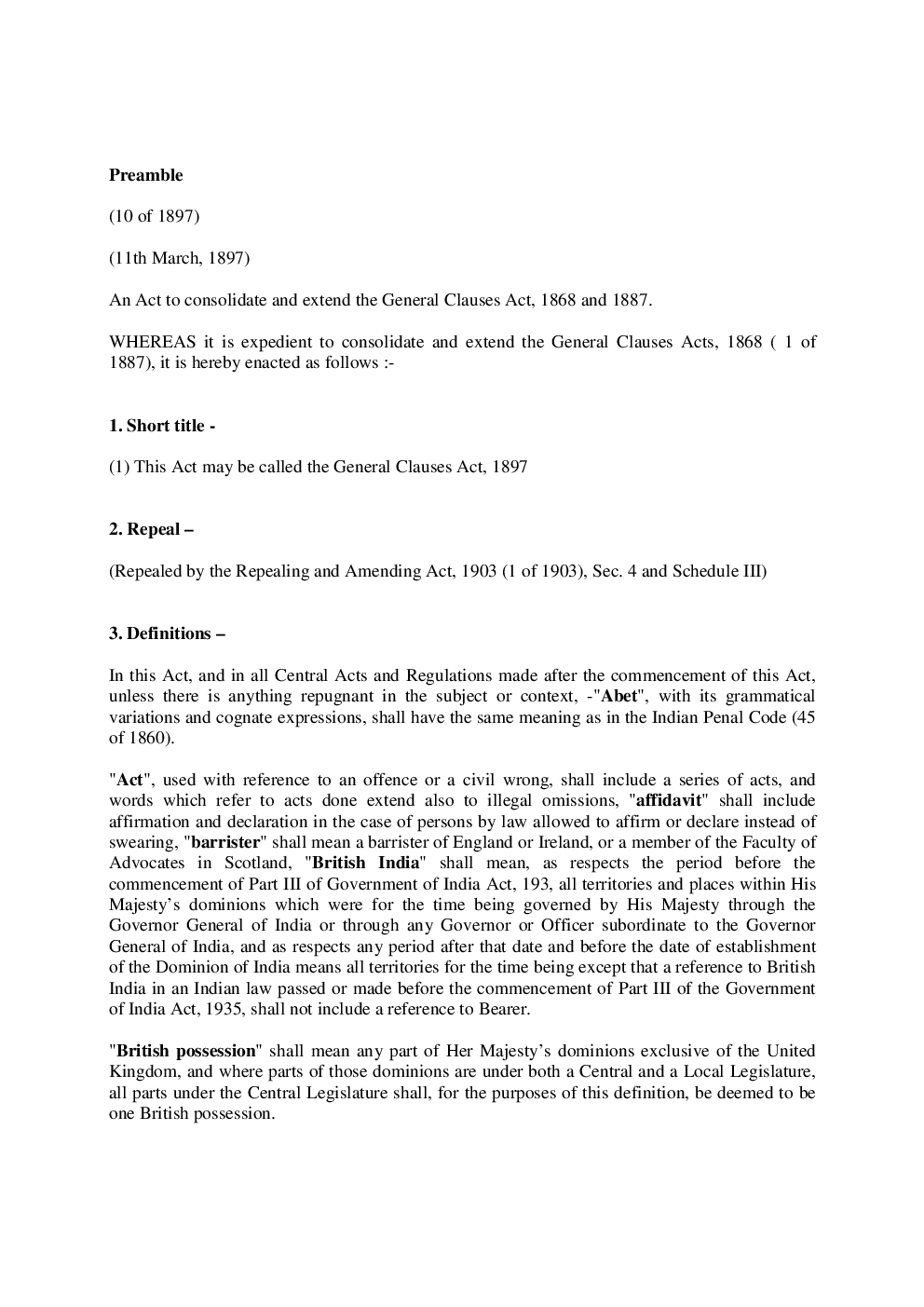 Download The General Clauses Act 1897 Notes PDF Online