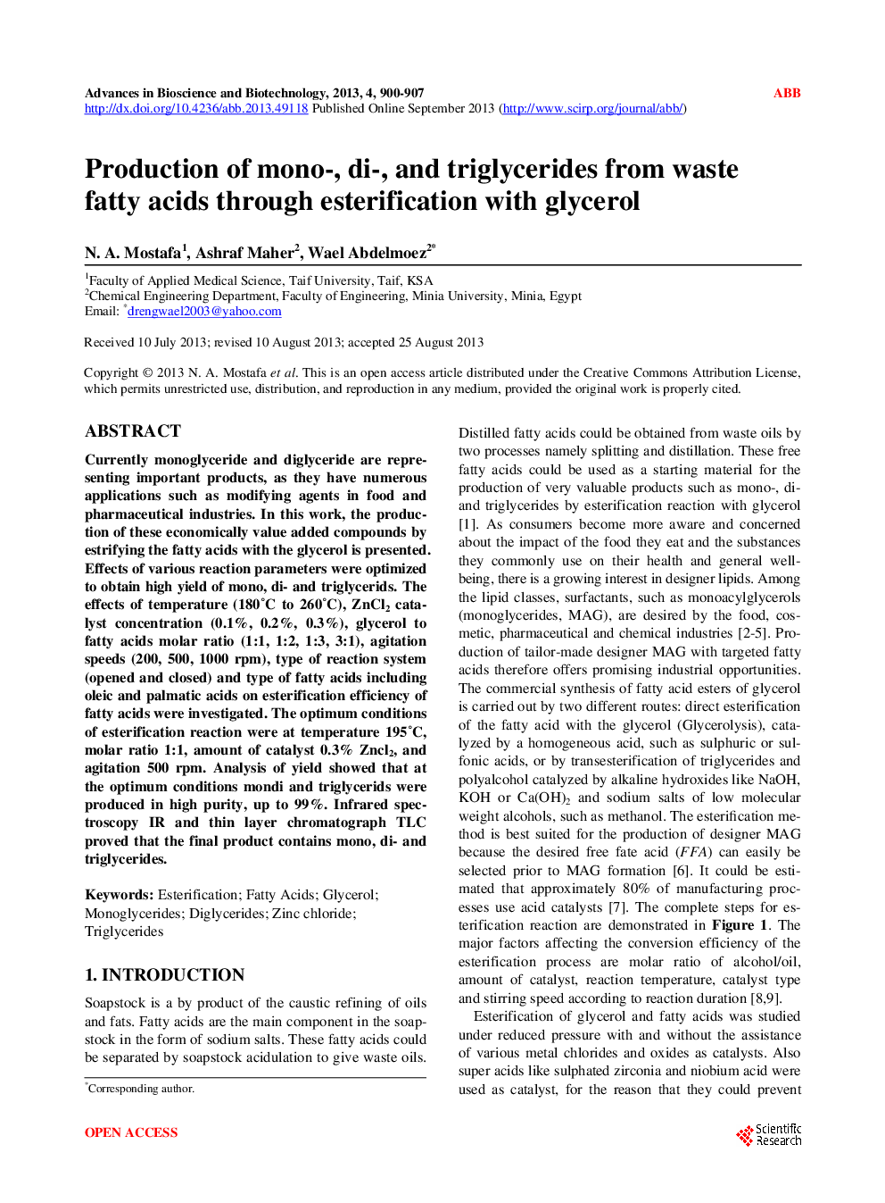 Free Download Production Of Mono, Di, And Triglycerides From Waste