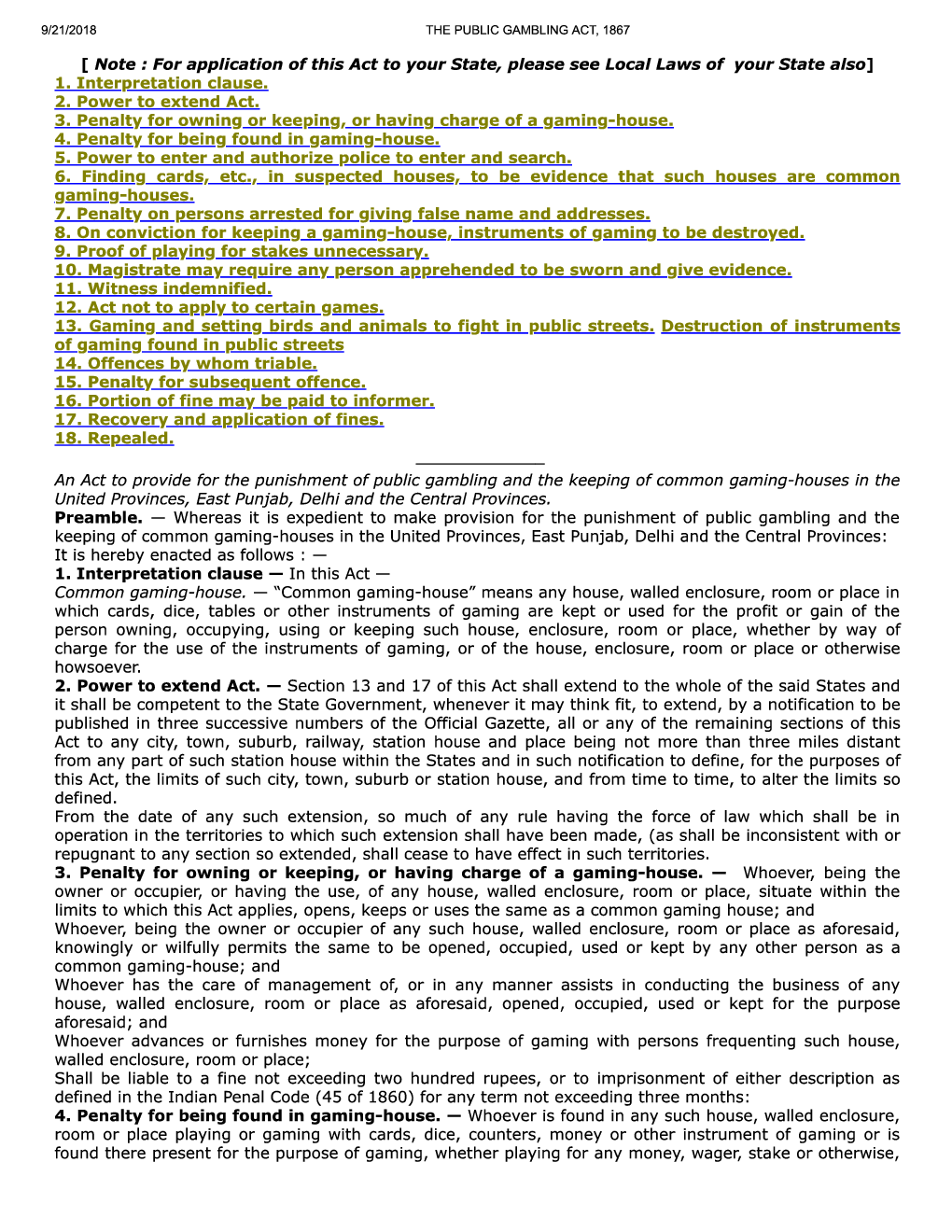 Download The Public Gambling Act, 1867 PDF Online by Panel Of Experts