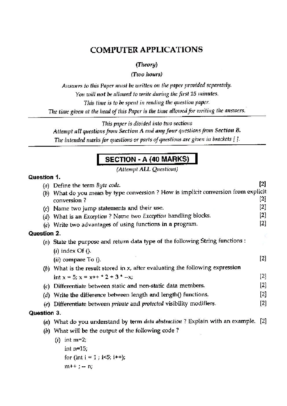 Download ICSE Class 10 Computer Application Previous Year Question