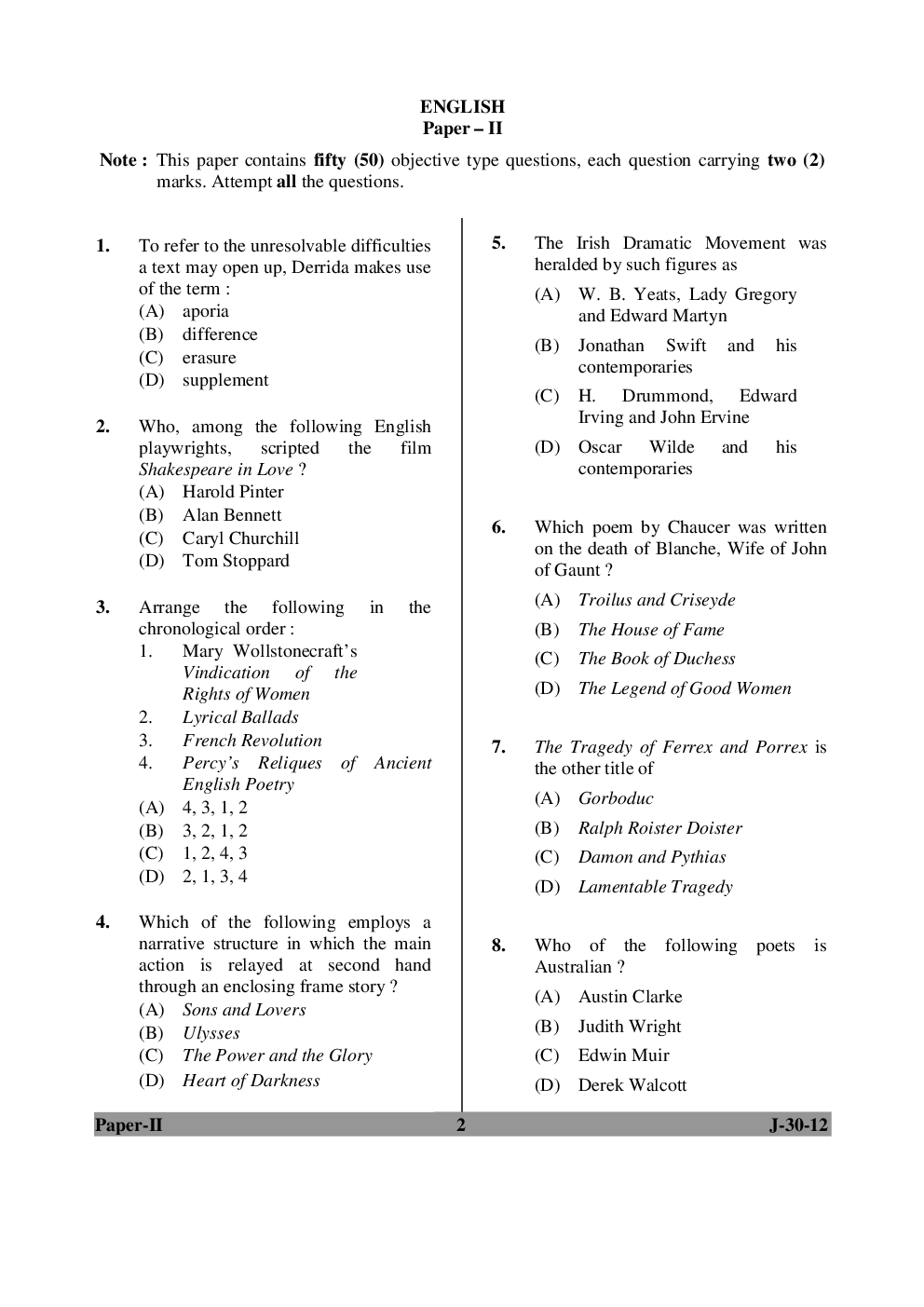 Download UGC NET English Previous Year Paper With Answer 2018 PDF Online