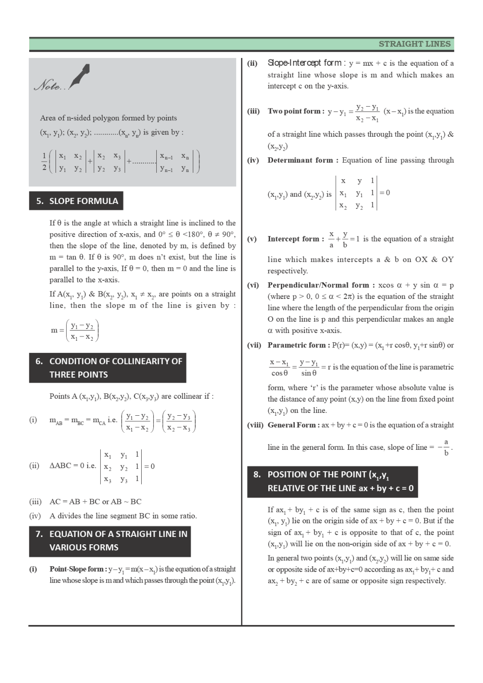 Download CBSE Class11 Mathematics Revision Notes For Straight Lines