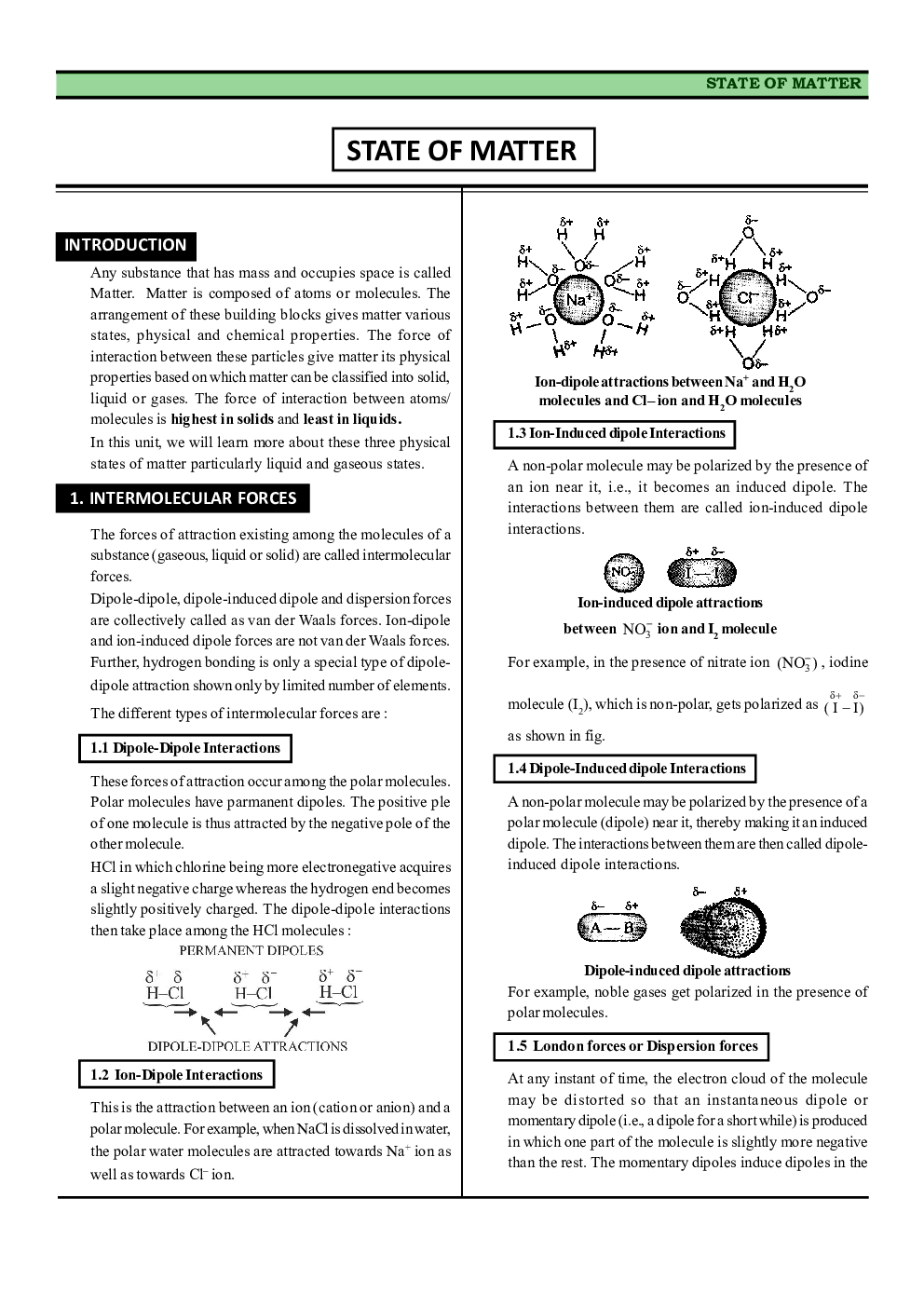 Download CBSE Class11 Chemistry Revision Notes For States of Matter