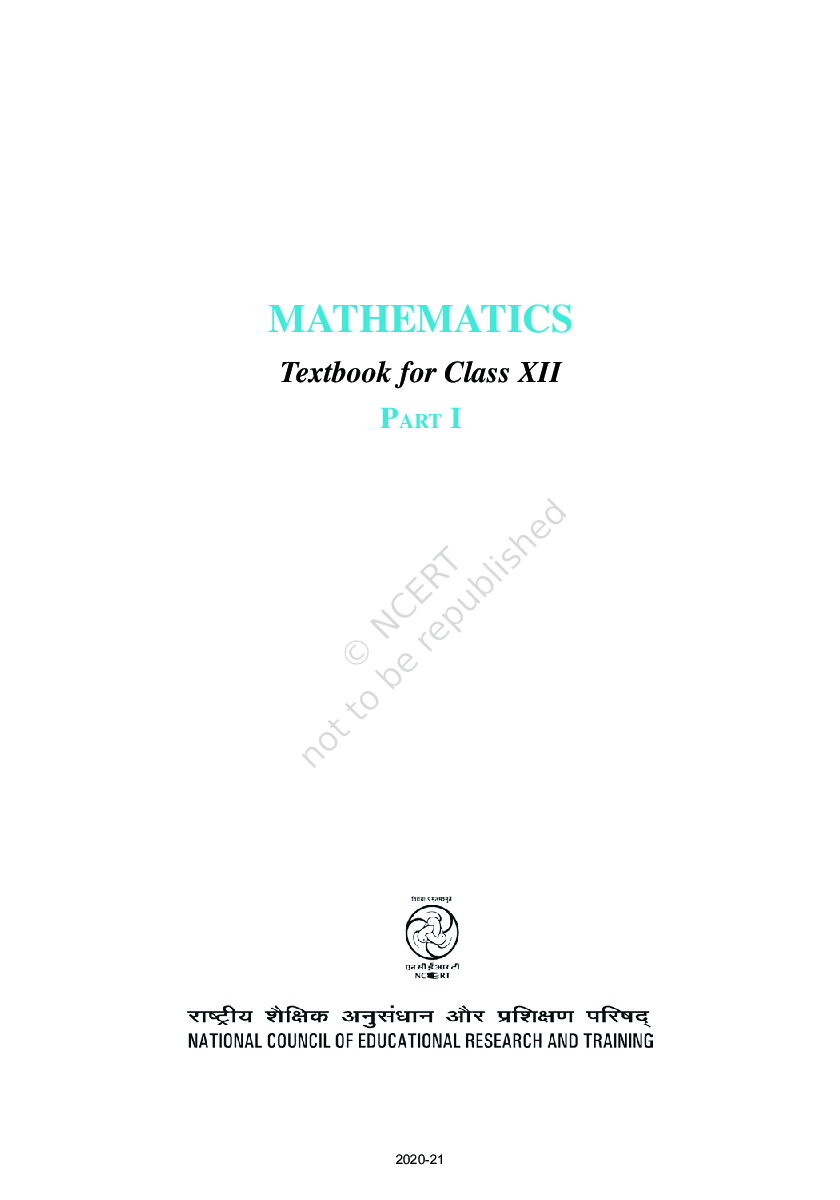 Download NCERT Class12 Mathematics Part1 Book PDF Online2021