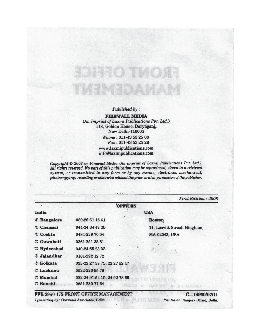 Download Front Office Management 2022 PDF Online By Ramesh Bangia And