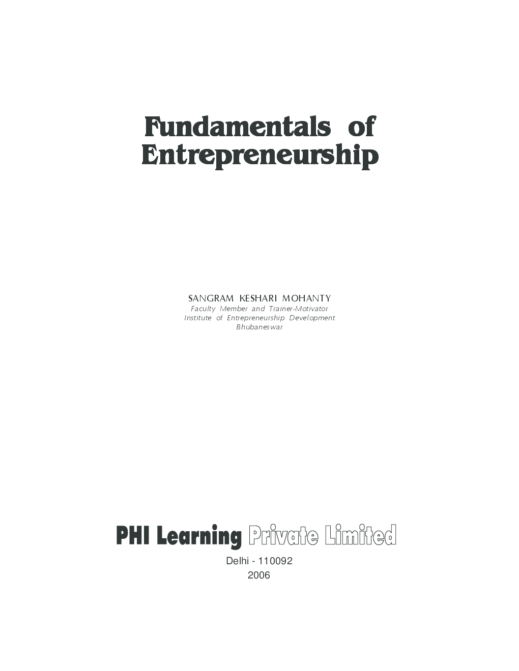 Download Fundamentals Of Entrepreneurship PDF Online by Sangram Keshari