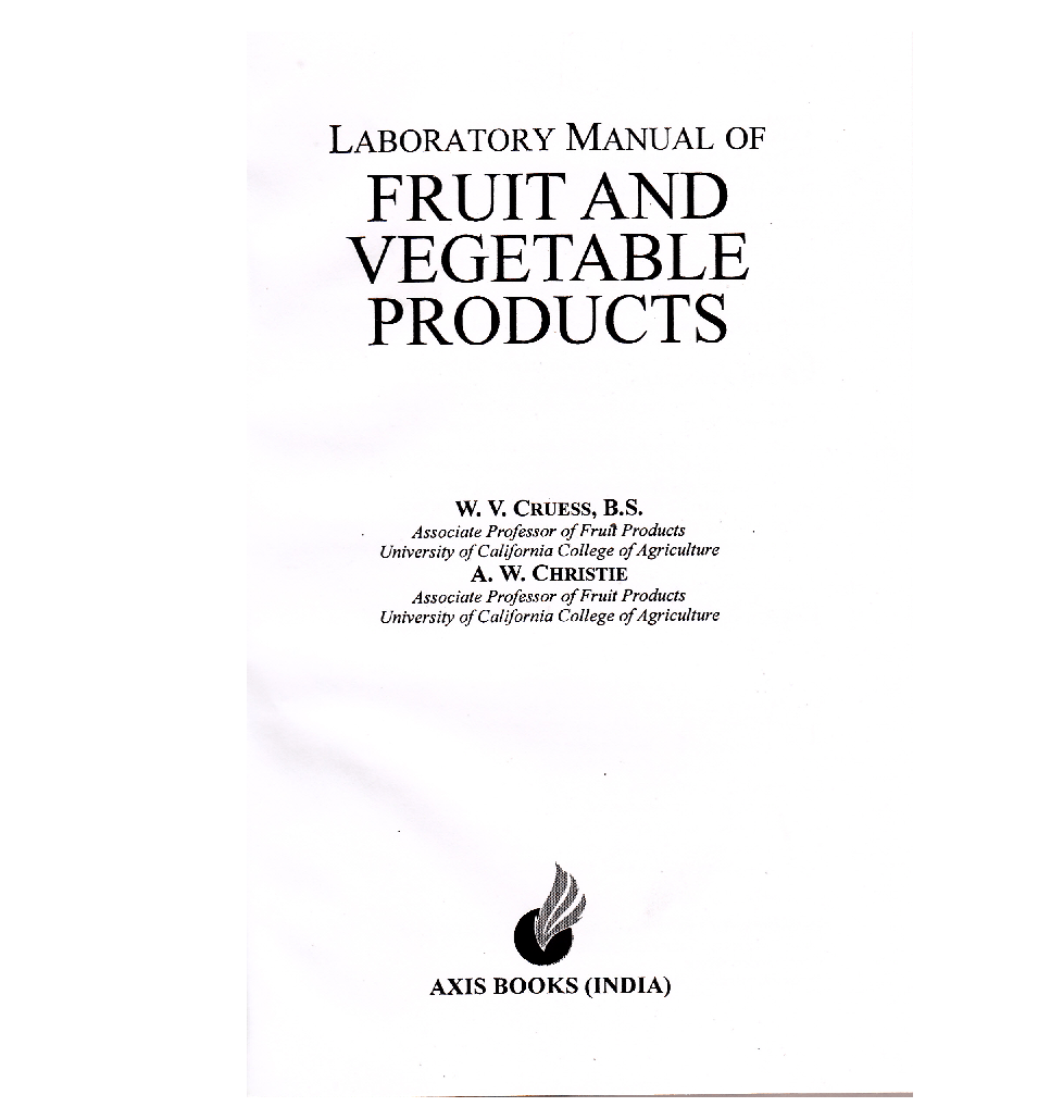 Download Laboratory Manual of Fruit and Vegetable Products PDF Online 2022