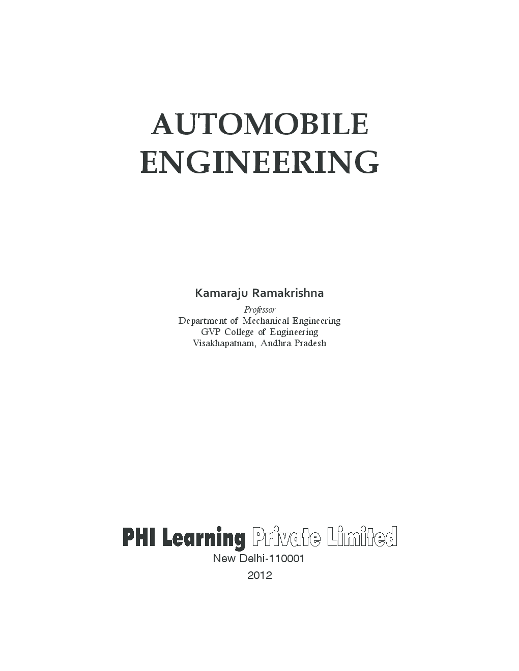 Download Automobile Engineering PDF Online 2022 by KAMARAJU RAMAKRISHNA