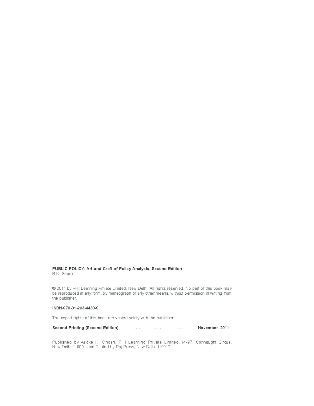 Download Public Policy Art And Craft Of Policy Analysis PDF Online 2022 by R. K. SAPRU