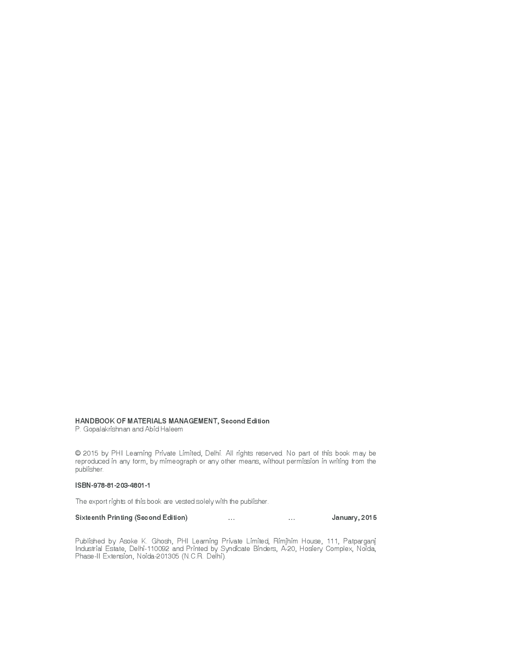 Download Materials Management PDF Online 2022 by P. Gopalakrishnan