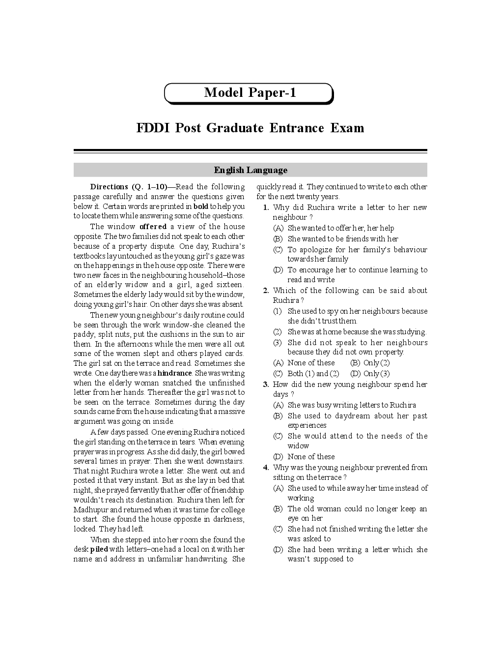 Download FDDI Entrance Exam (Footwear Design And Development Institute