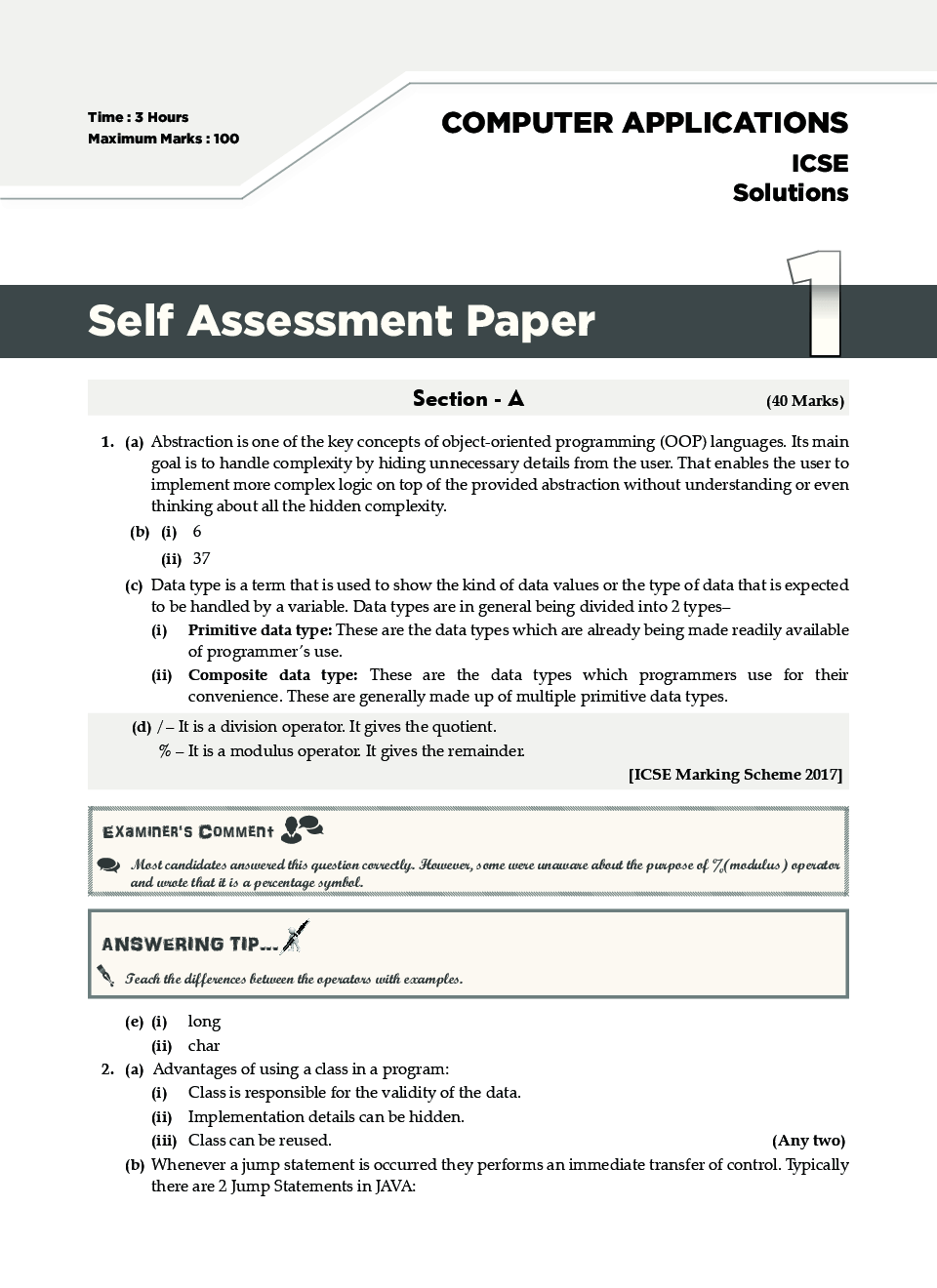 Download Oswaal ICSE Sample Question Papers 1 For CLass X Computer