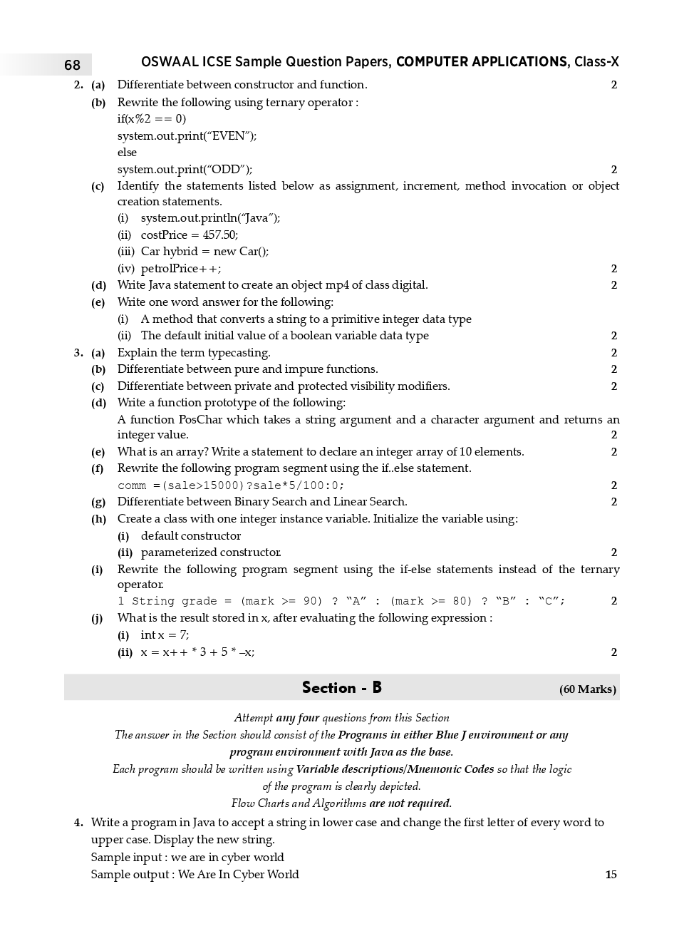 Download Oswaal ICSE Sample Question Papers 5 For CLass X Computer