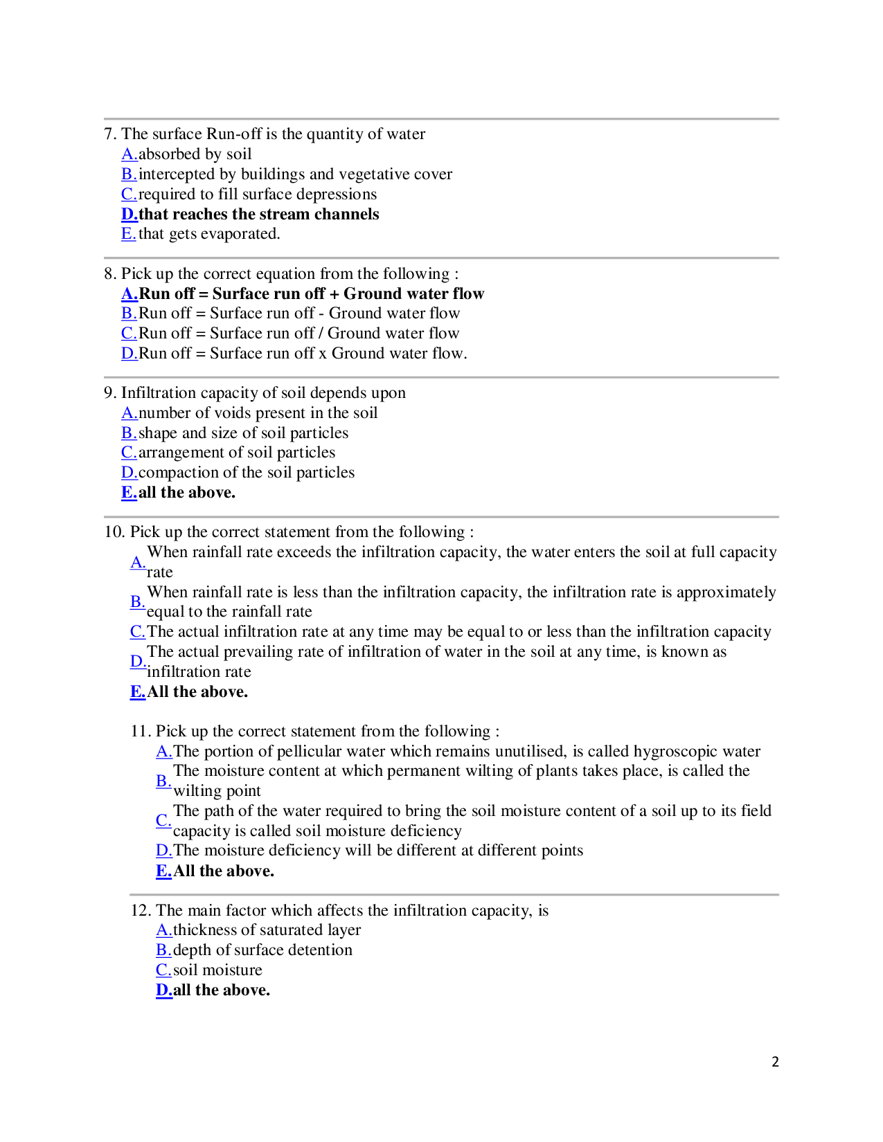 Download MCQ's On Water Resource Engineering (Civil Engineering) by