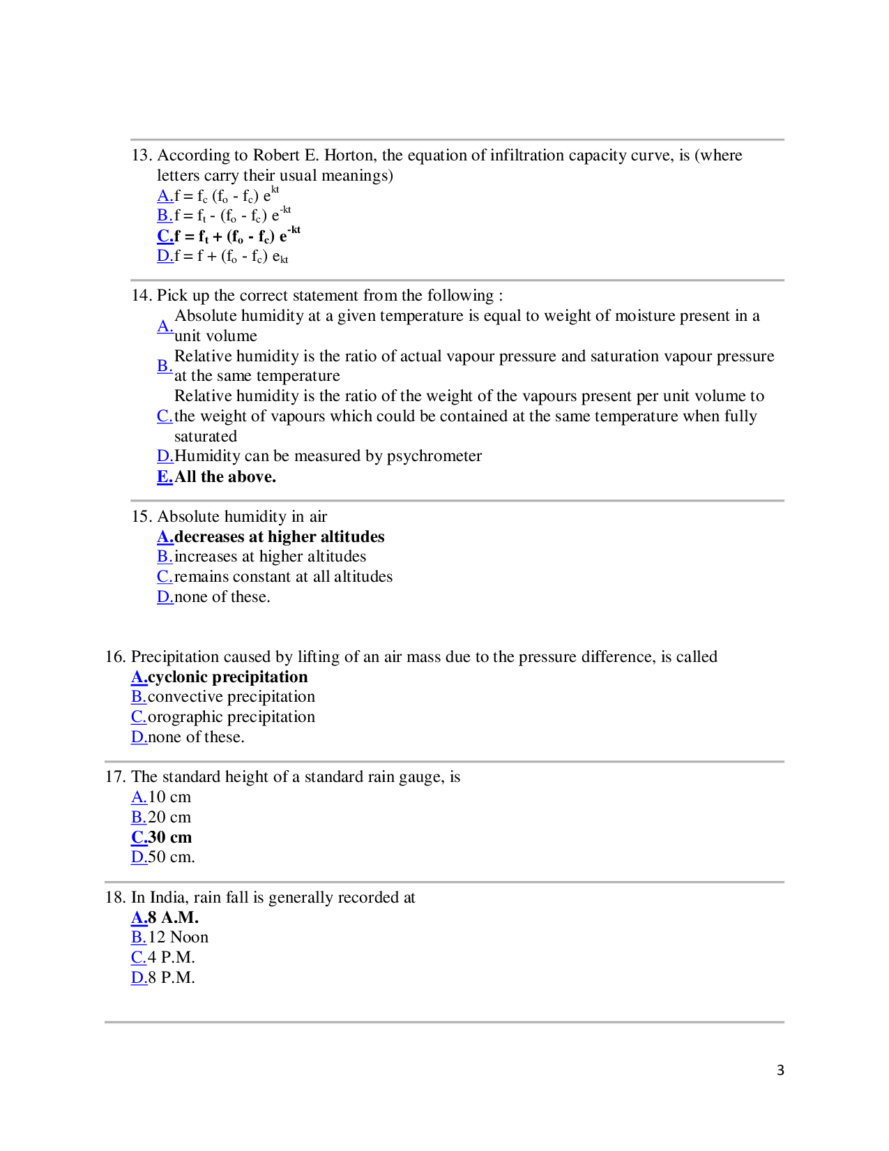 Download MCQ's On Water Resource Engineering (Civil Engineering) by