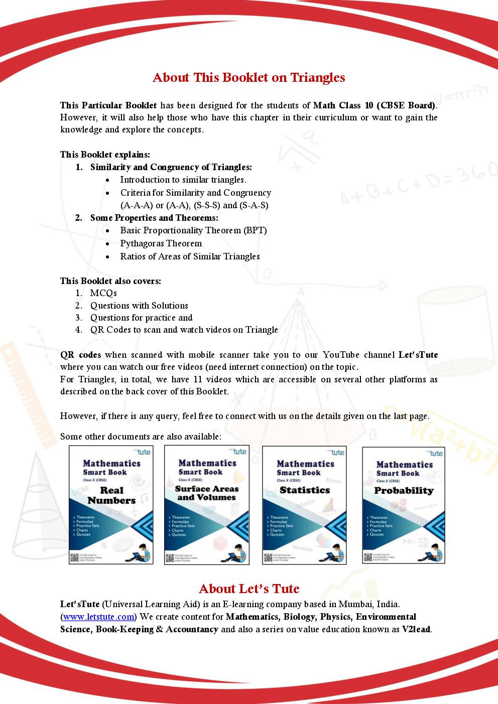 Download CBSE Mathematics Smart Book For Class 10 Triangles PDF Online