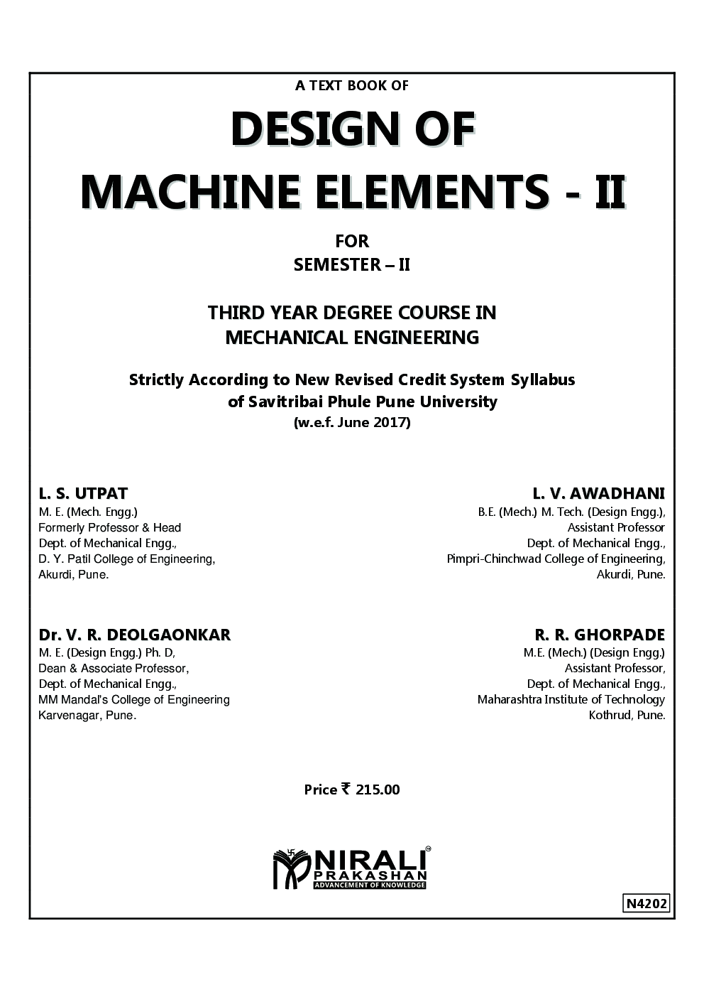 Download Design Of Machine Elements II PDF Online 2020 by L. S. Utpat