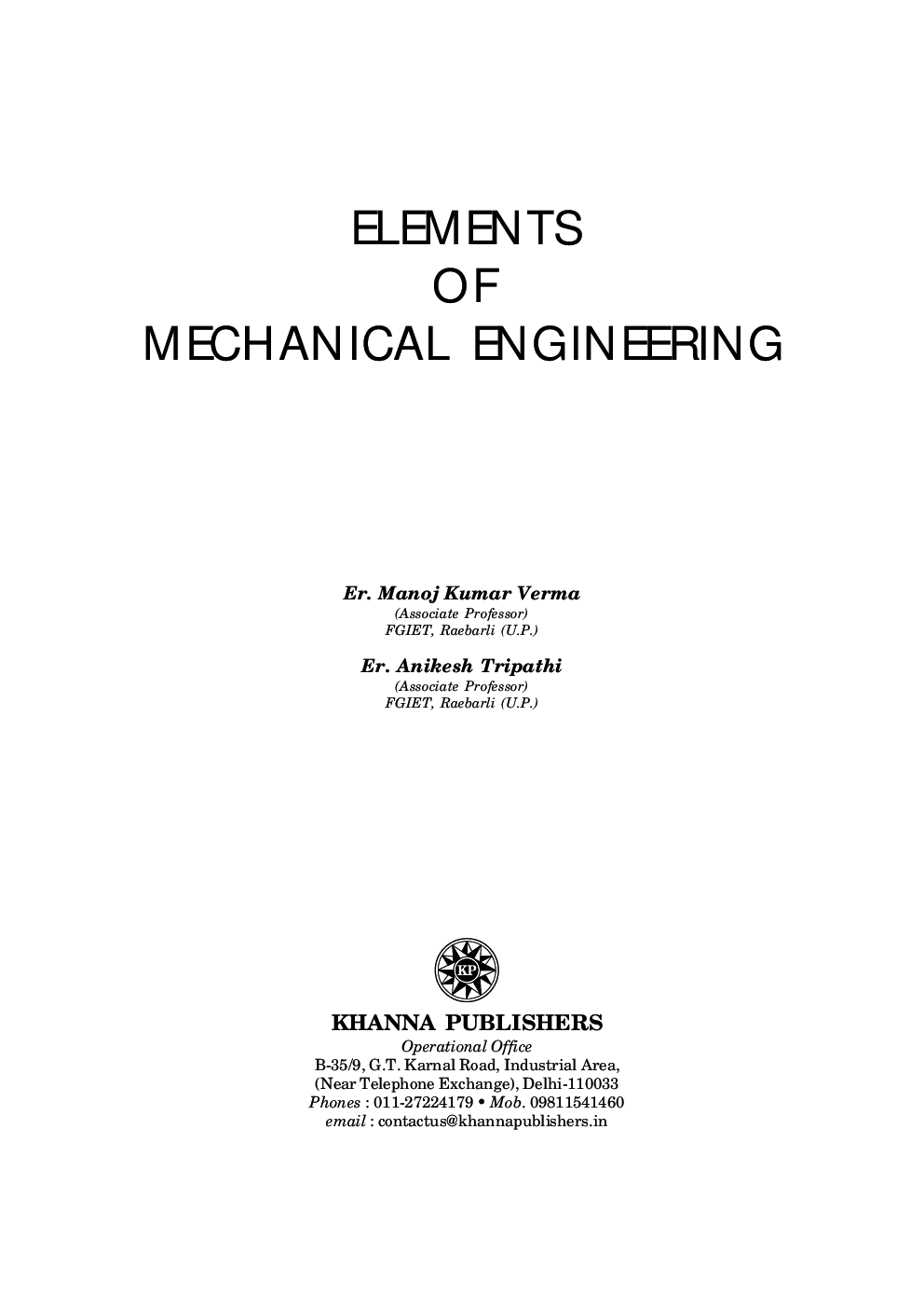 Download Element Of Mechanical Engineering PDF Online 2021