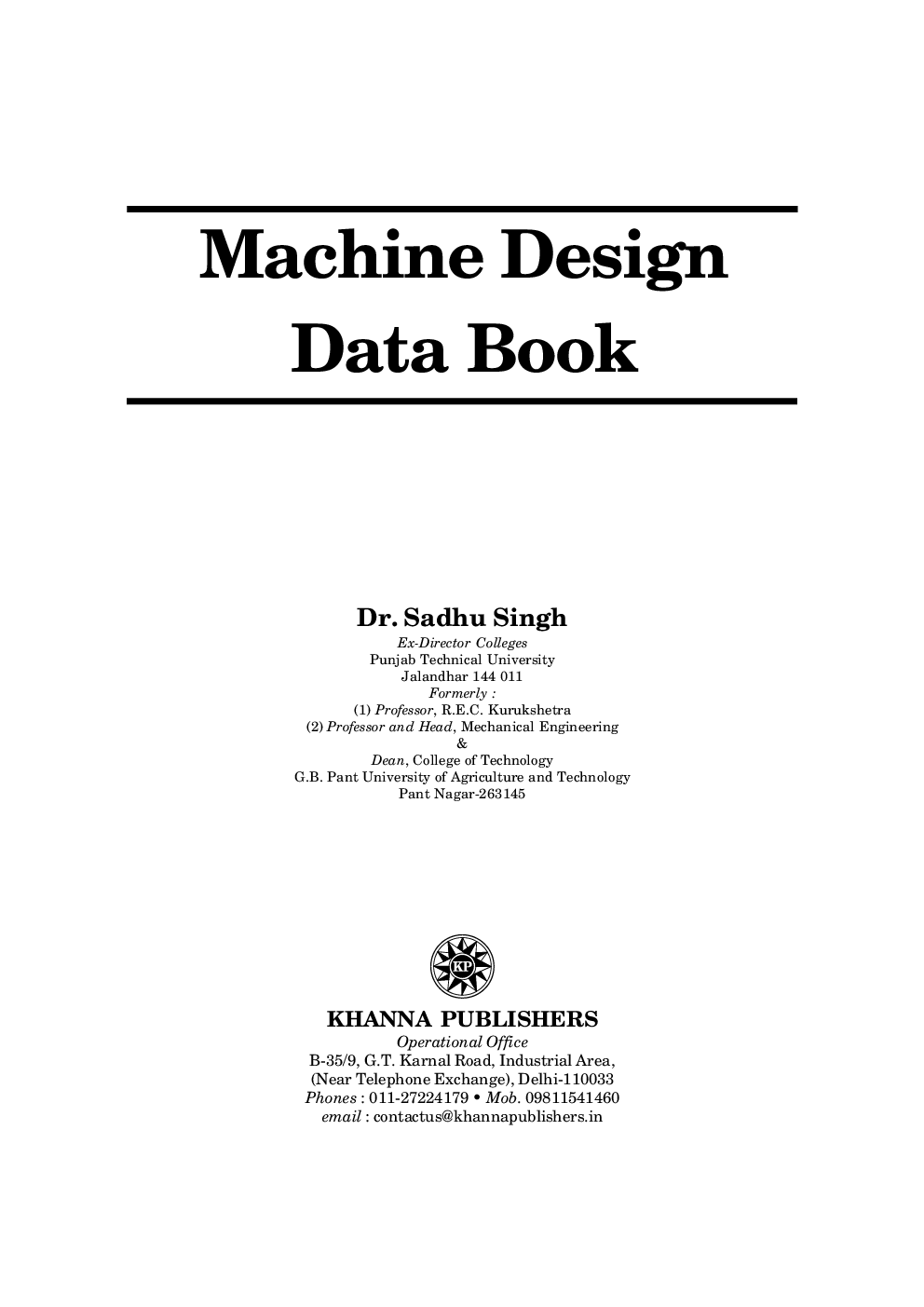 Download Machine Design Databook PDF Online by Dr. Sadhu Singh 2020