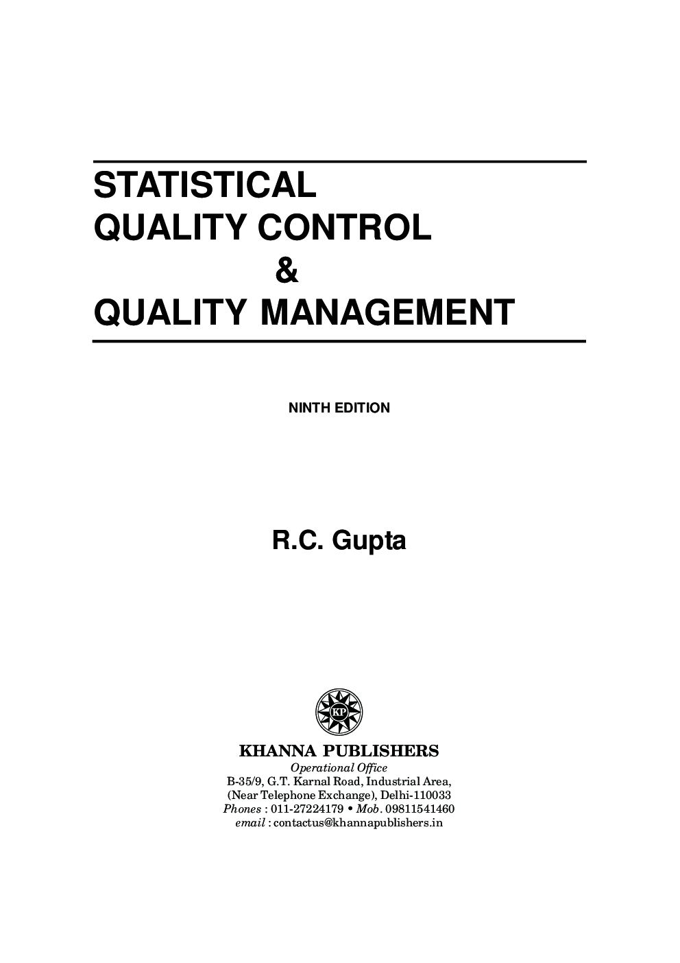 Download Statistical Quality Control And Quality Management PDF Online