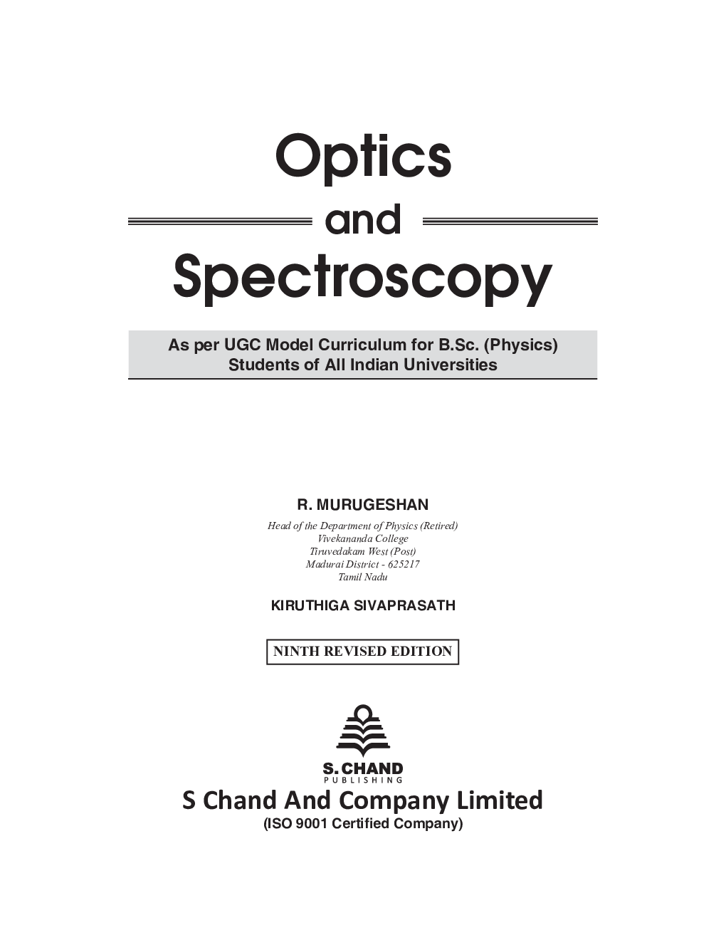 Download Optics And Spectroscopy by R. Murugeshan PDF Online