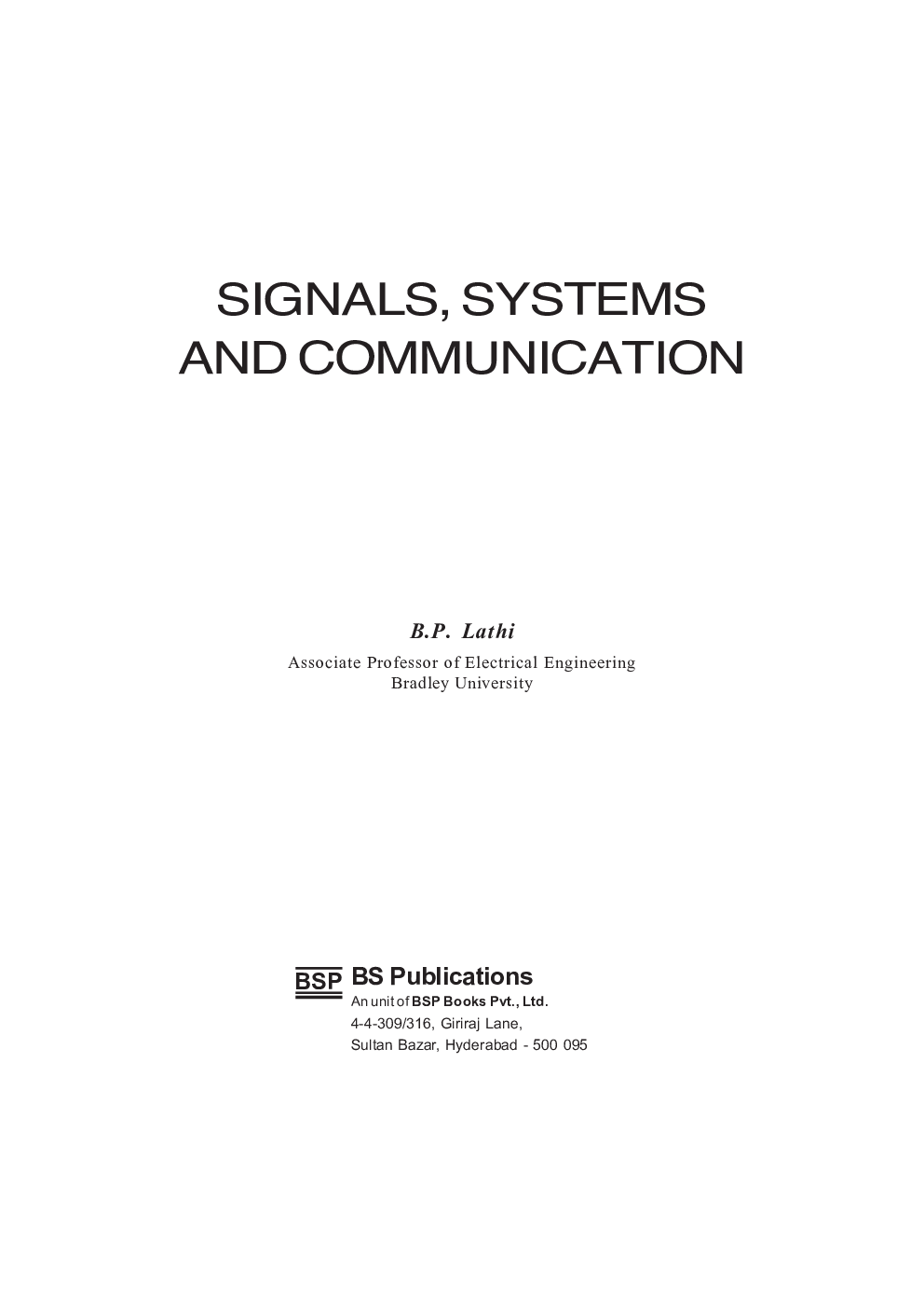 Download Signals, Systems And Communication by B. P. Lathi PDF Online 2020