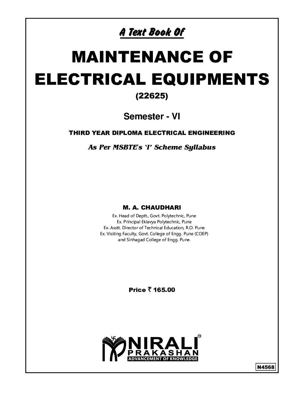 Download Maintenance Of Electrical Equipment's by M. A. Chaudhari PDF