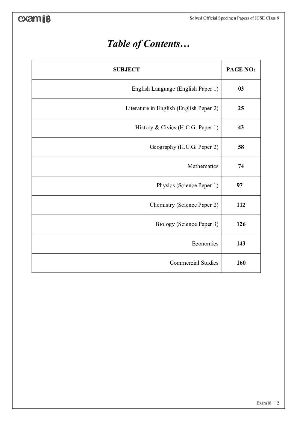 Download Exam18 ICSE Class 9 Official Specimen Paper Solutions PDF Online by Exam18 2022