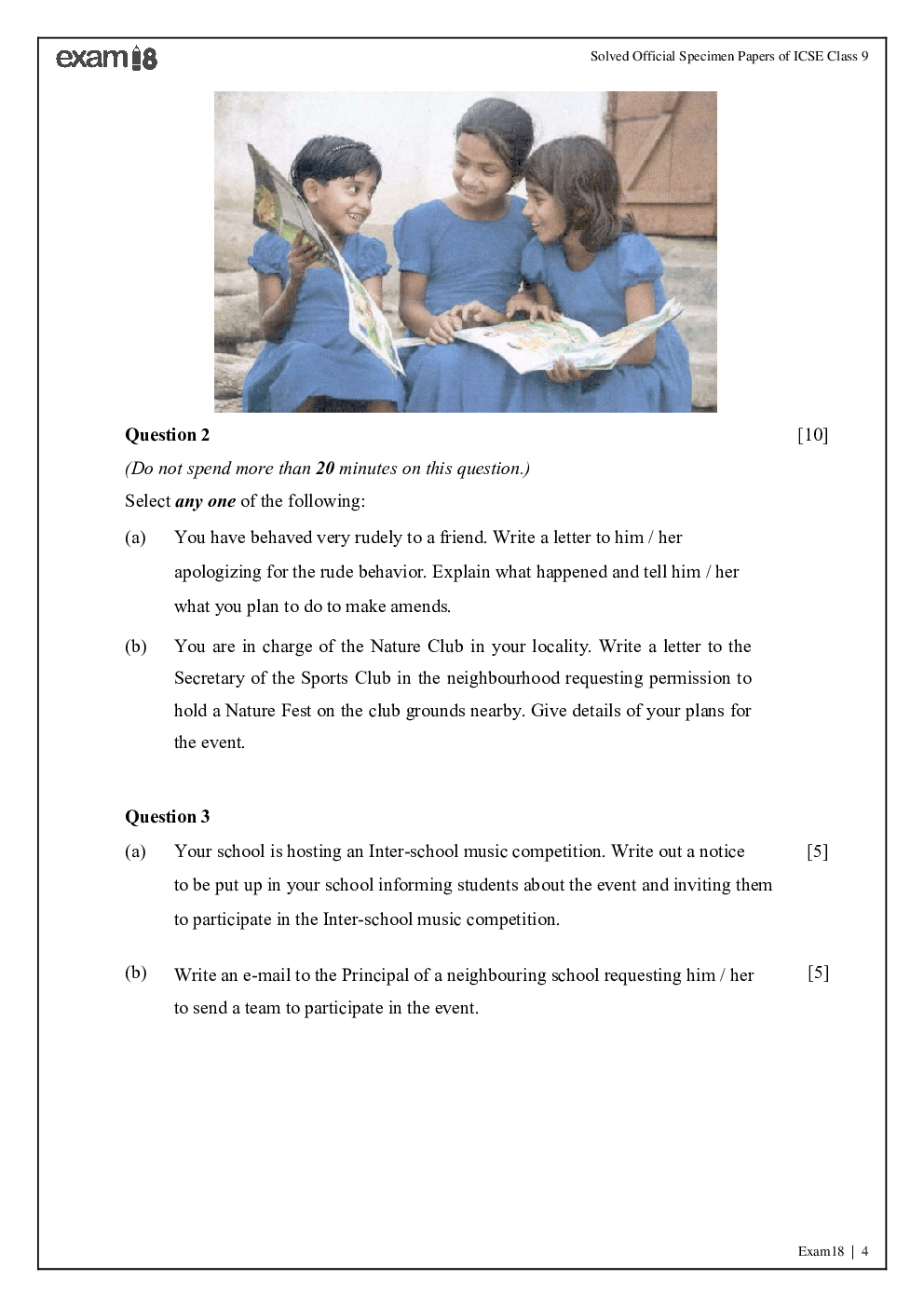 Download Exam18 ICSE Class 9 Official Specimen Paper Solutions PDF Online by Exam18 2022