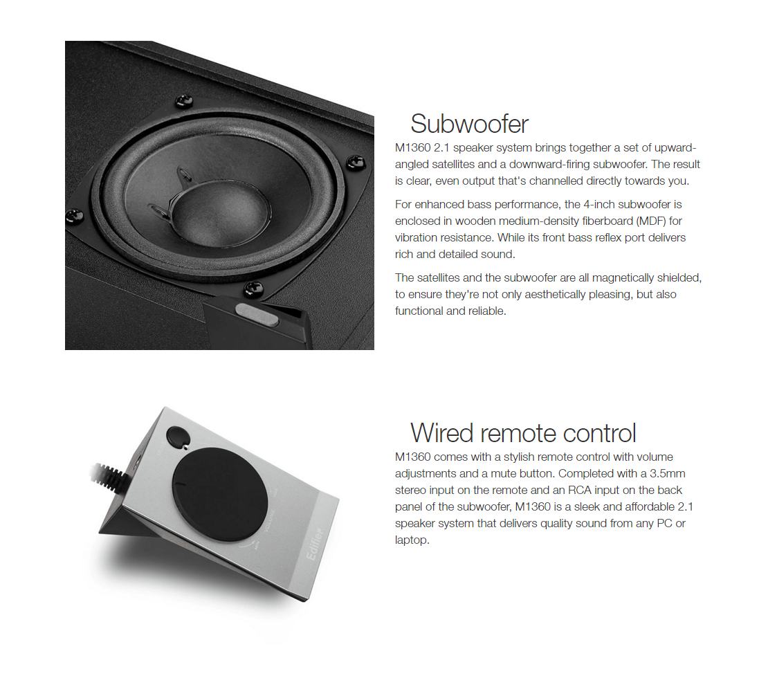 Edifier M1360 2.1 Multimedia Speakers 3.5mm AUX/4INCH Subwoofer/Remo