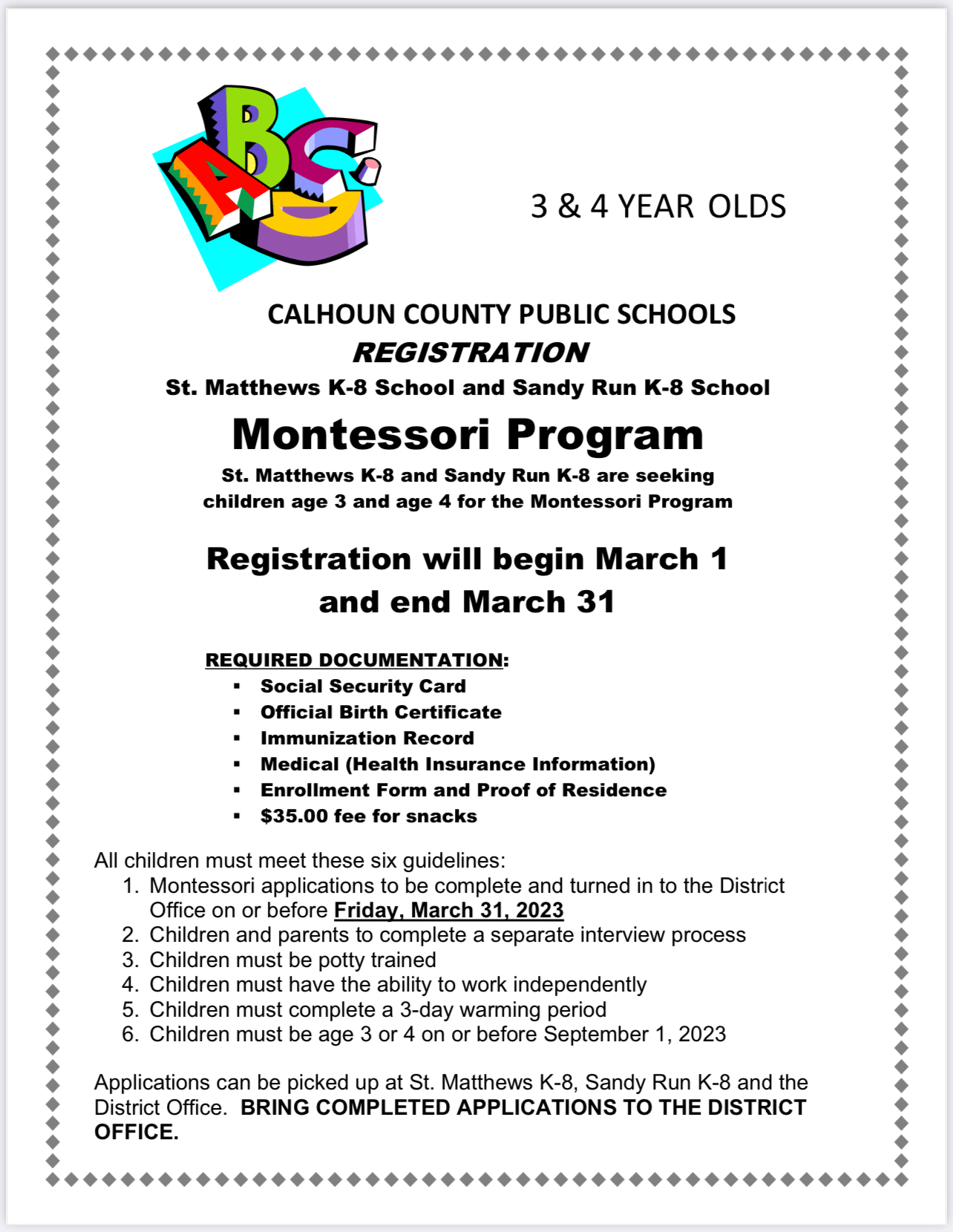 CALHOUN COUNTY PUBLIC SCHOOLS REGISTRATION St. Matthews K8 School and