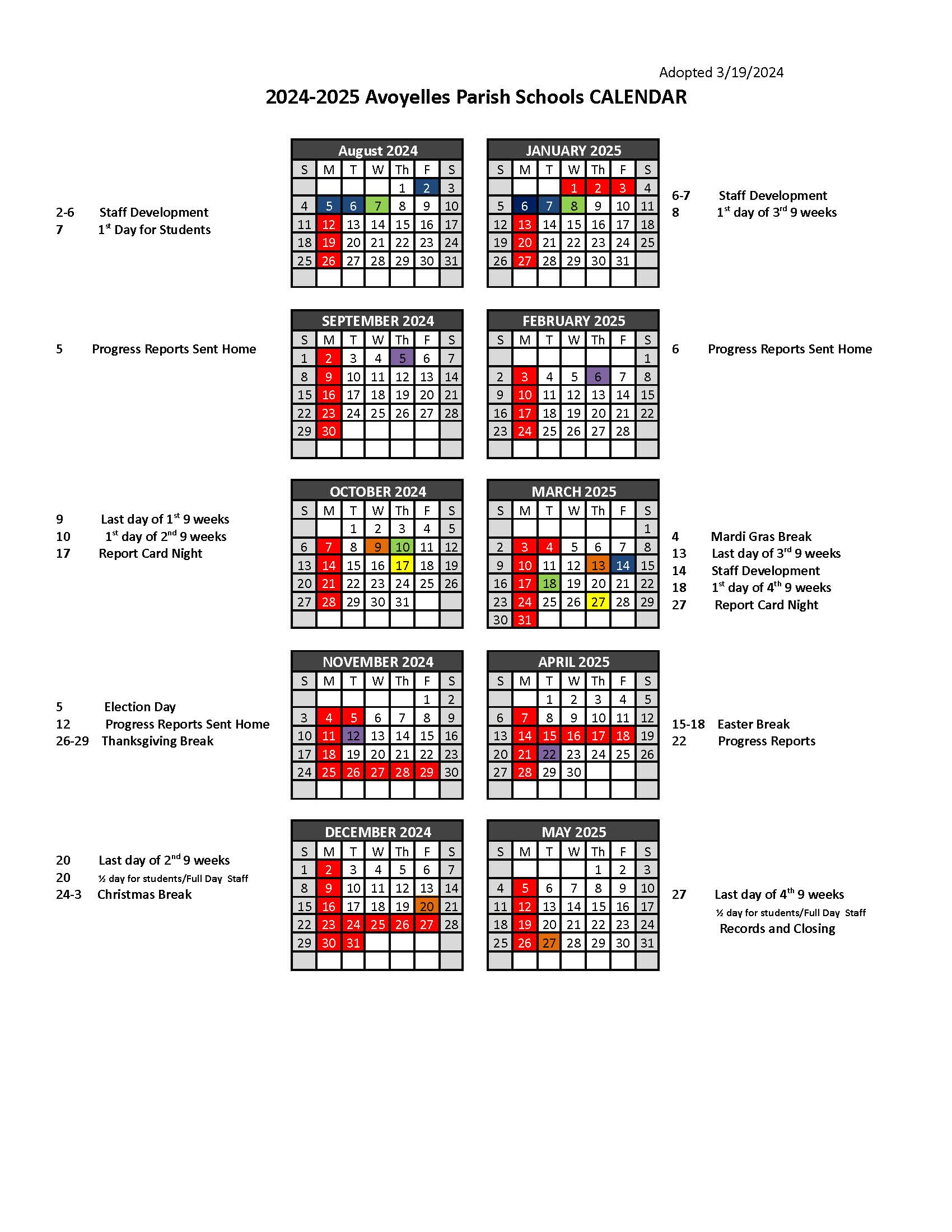 School Calendars Marksville High School