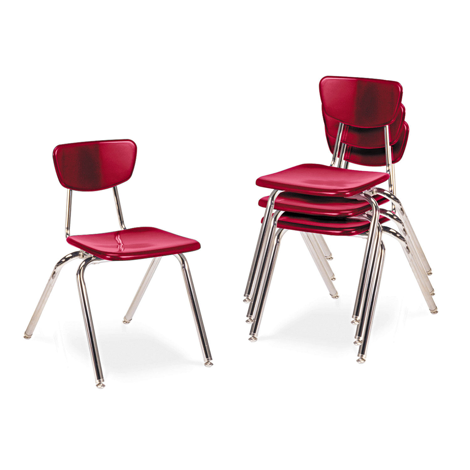 Virco® 3000 Series Classroom Chairs, 16" Seat Height, Red, 4/Carton