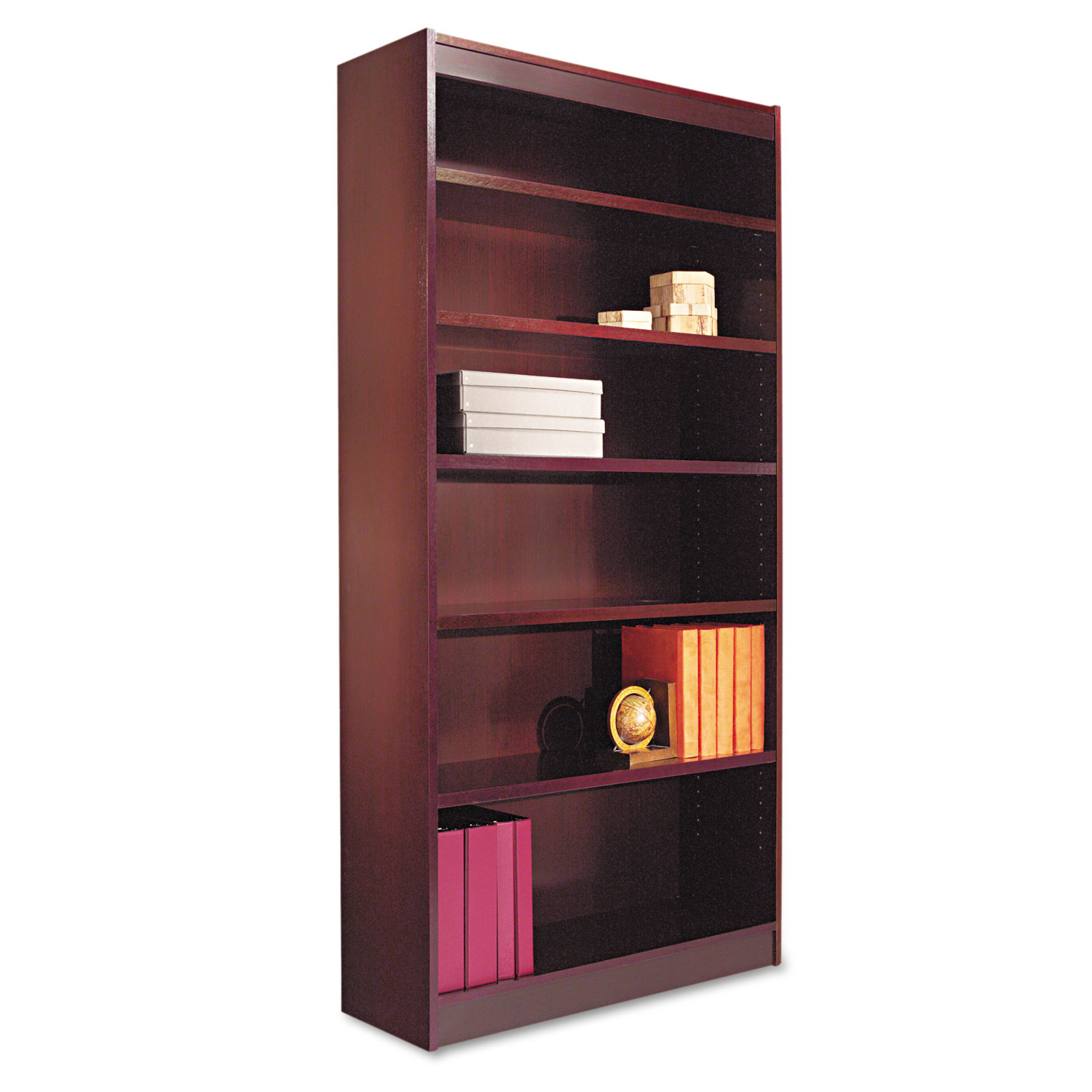 Square Corner Wood Veneer Bookcase, SixShelf, 355/8w x 113/4d x 72h
