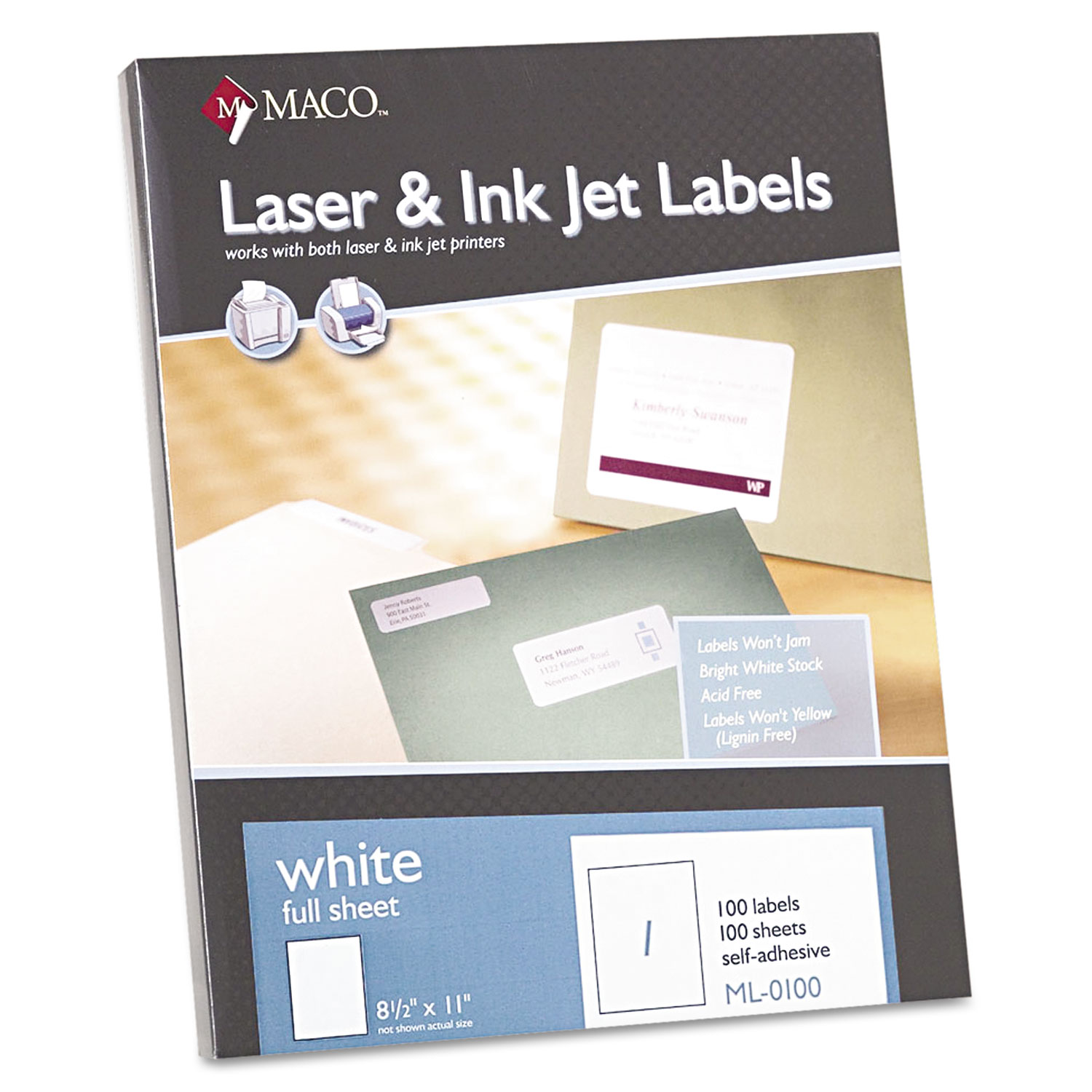 MACML0100 Maco White Laser/Inkjet FullSheet Identification Zuma