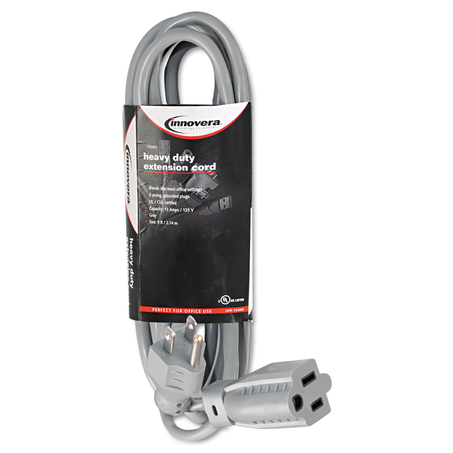 Indoor HeavyDuty Extension Cord, 9ft, Gray Technology Essentials