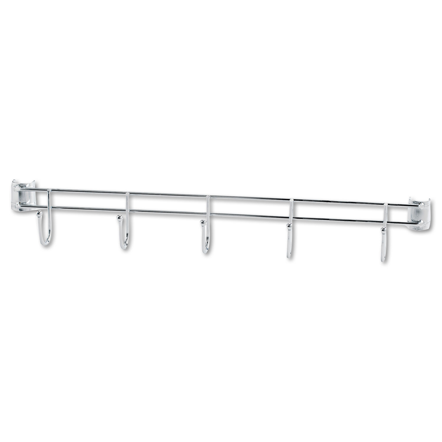 Hook Bars For Wire Shelving, Five Hooks, 24″ Deep, Silver, 2 Bars/Pack
