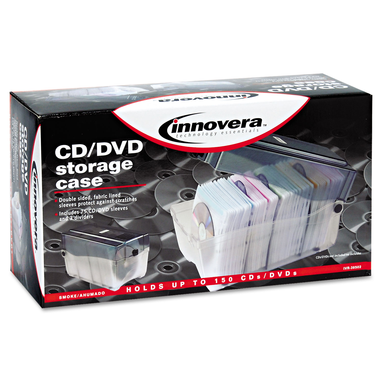 CD/DVD Storage Case, Holds 150 Discs, Clear/Smoke Technology Essentials Innovera
