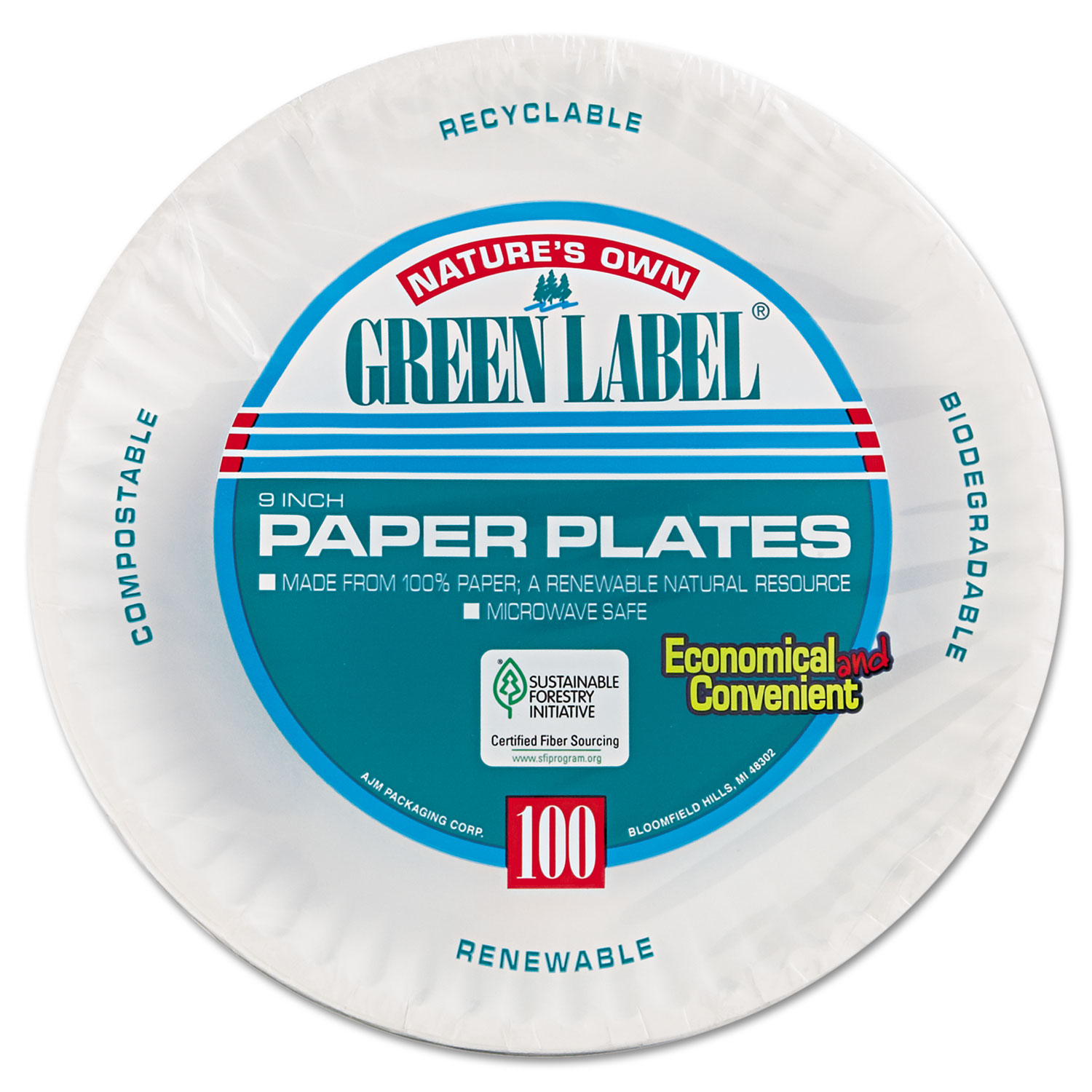 Paper Plates, 9" dia, White, 100/Pack Oak Cliff