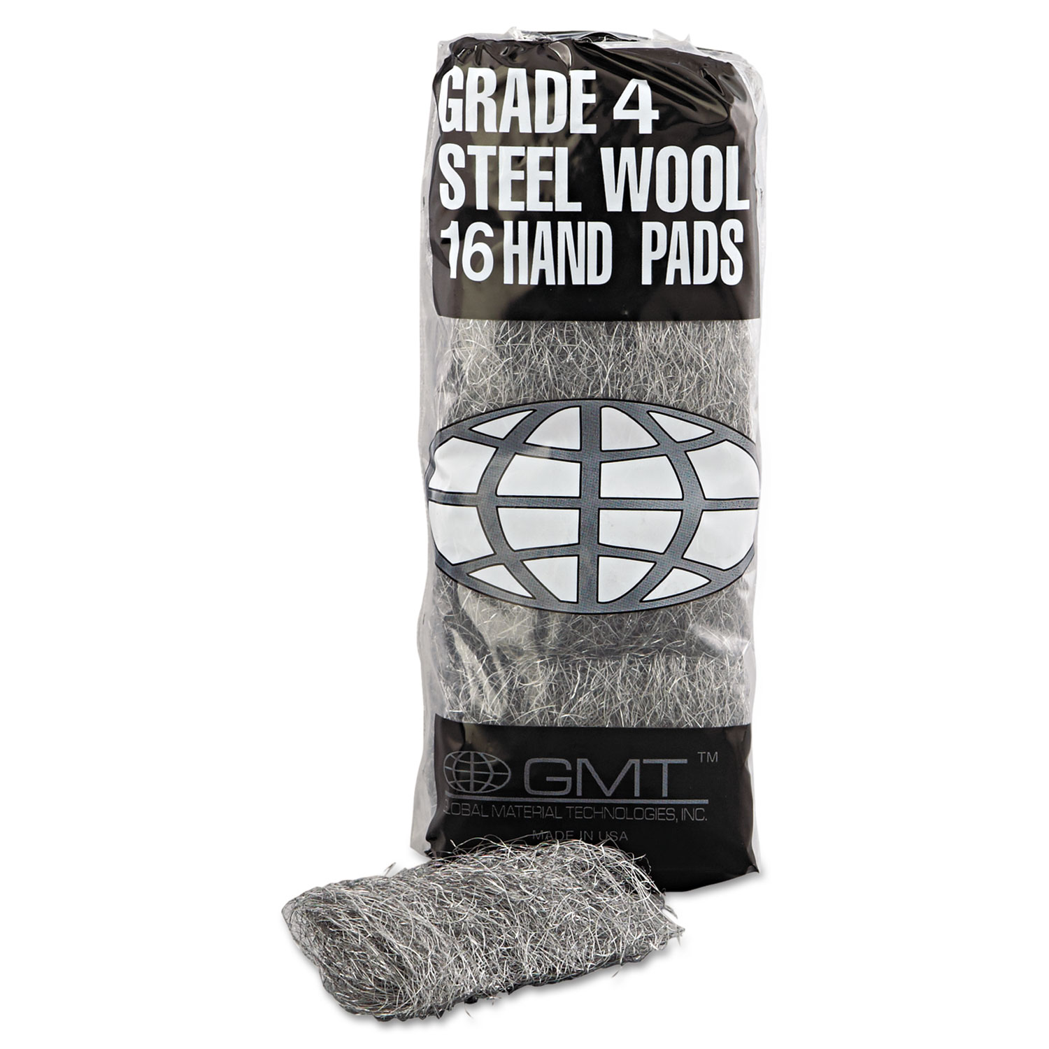 IndustrialQuality Steel Wool Hand Pads, 4 Extra Coarse, Steel Gray