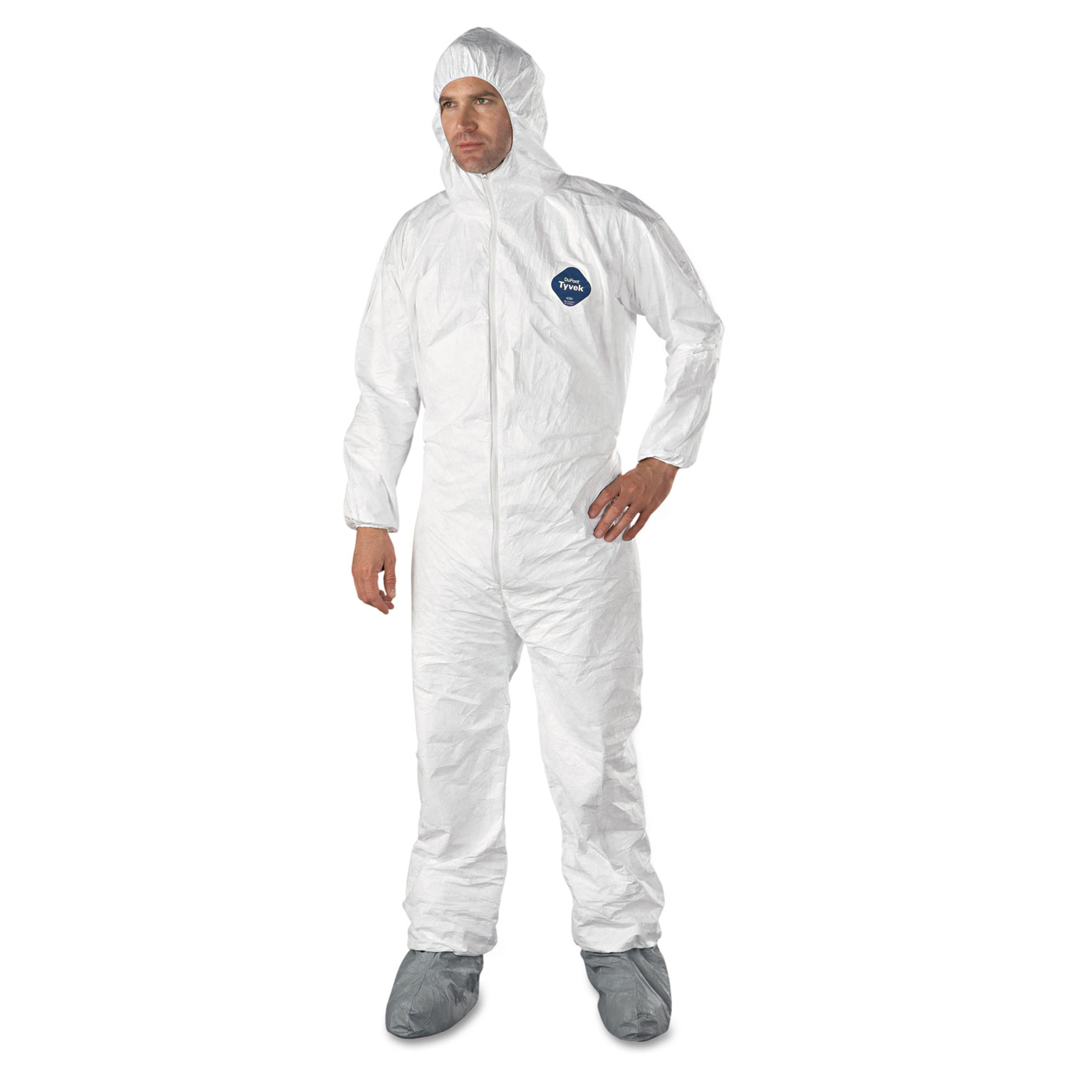 Tyvek ElasticCuff Hooded Coveralls w/Boots, White, Large, 25/Carton