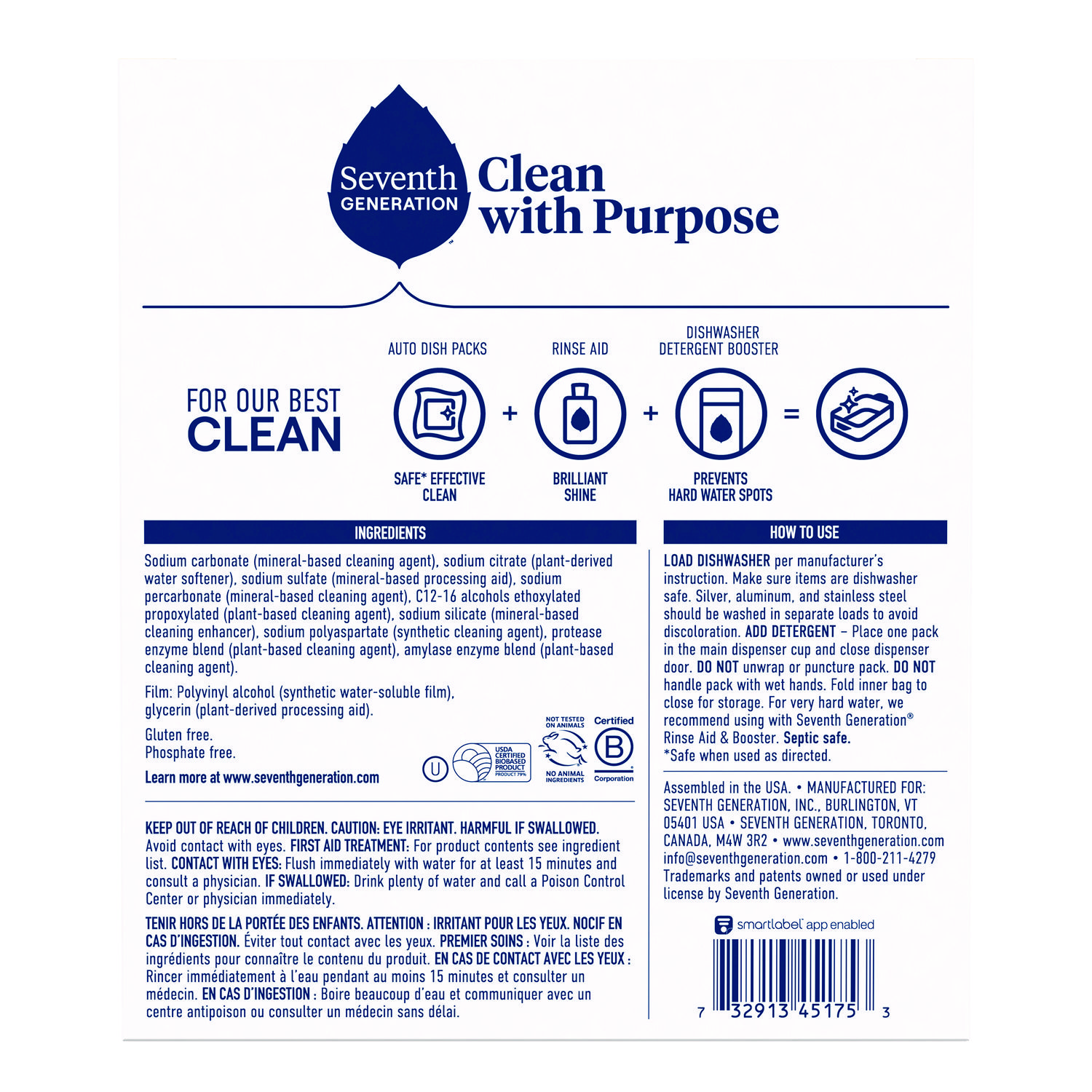 Natural Automatic Dishwasher Detergent Packs, Free and Clear, 45 Powder