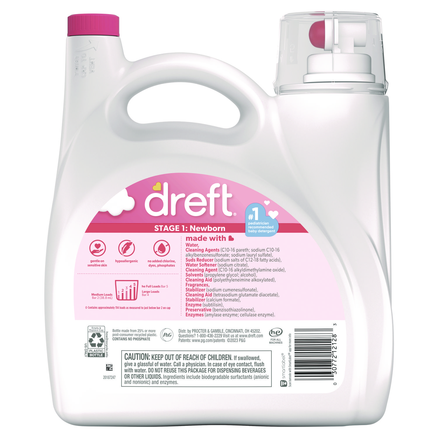 Dreft® Ultra Laundry Detergent, Baby Powder Scent, 150 oz Bottle, 4