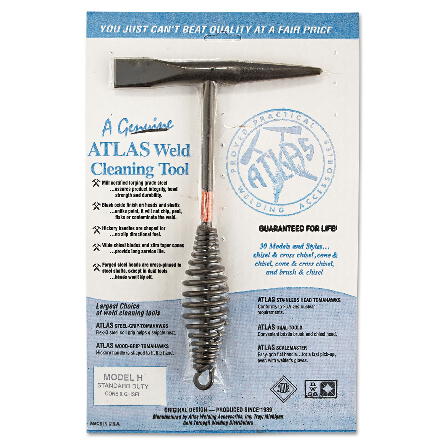 Atlas Welding Accessories Model H Tomahawk Chipping Hammer, 10 1/2