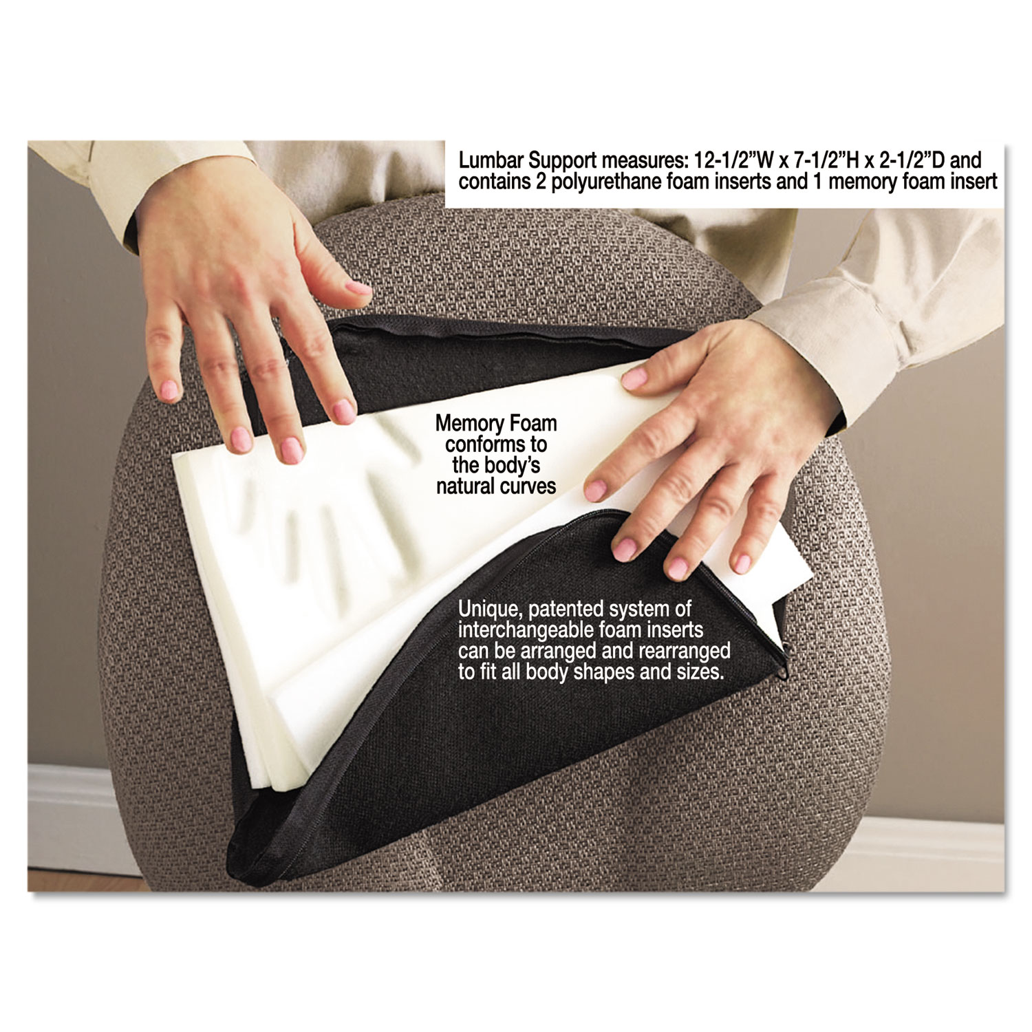 The ComfortMakers Deluxe Lumbar Support Cushion, Memory Foam, 12.5 x 2.