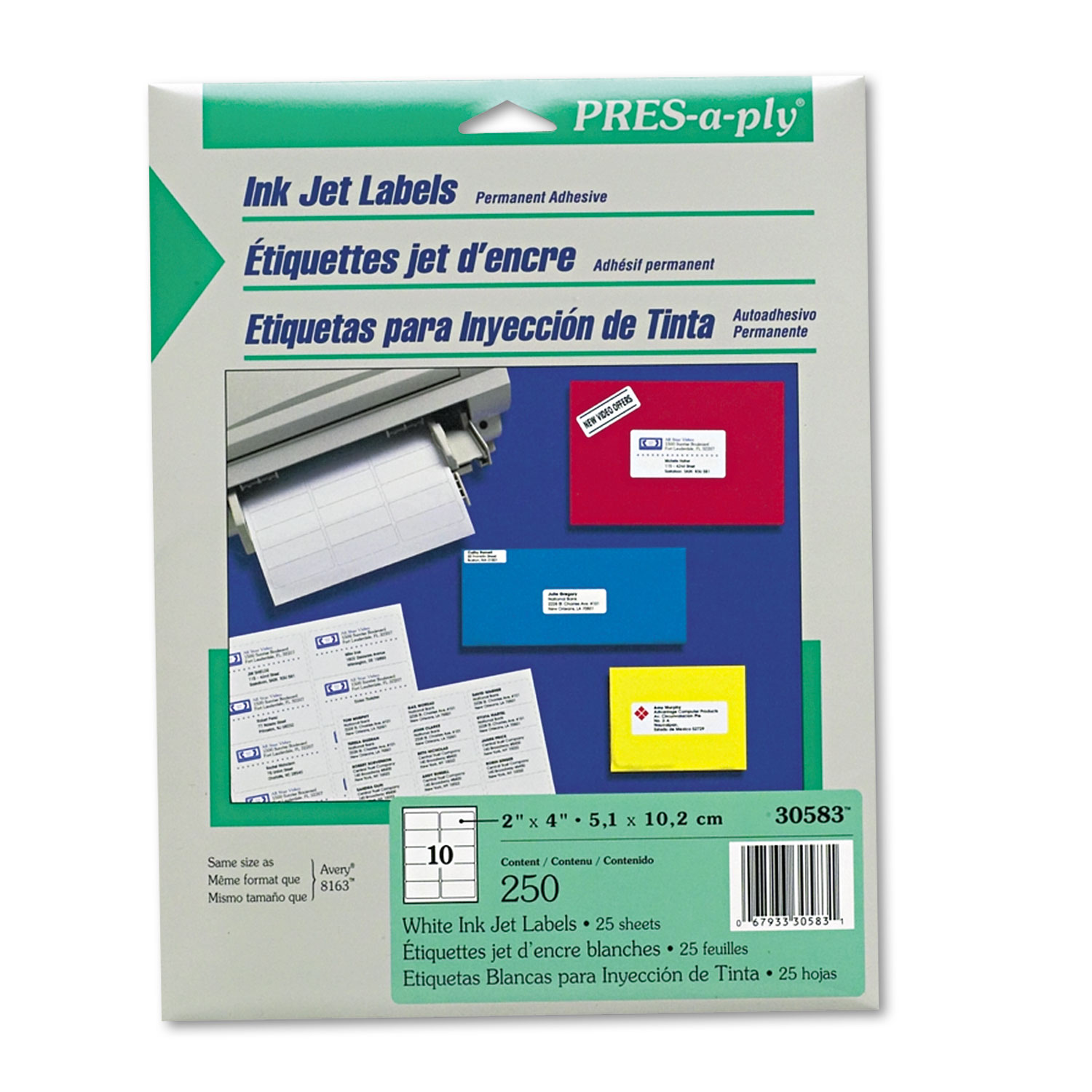 PRESaply 30583 Labels, Inkjet/Laser Printers, 2 x 4, White, 10/Sheet