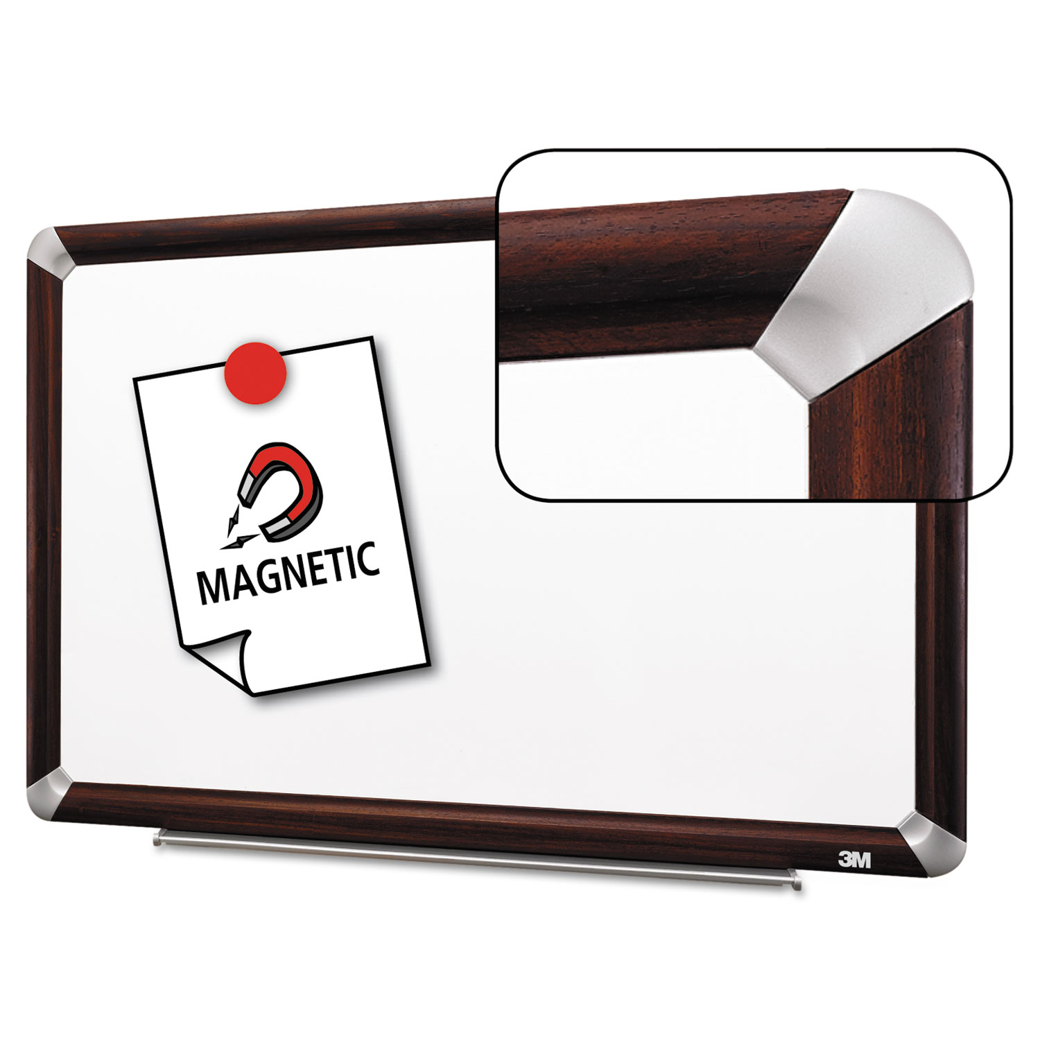 3M™ Porcelain Dry Erase Board, 48 x 36, Mahogany Finish Frame